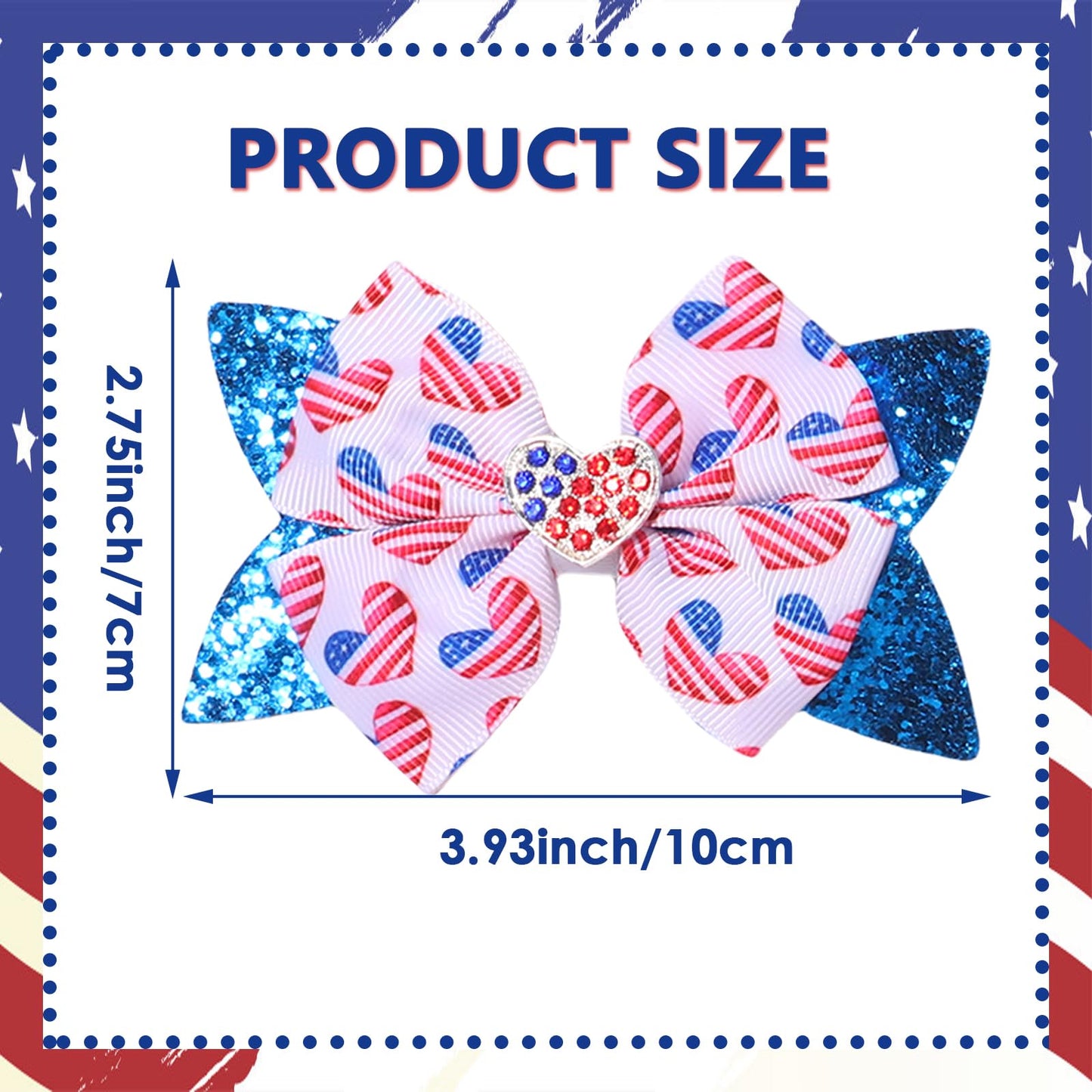 4th of July Bows Hair Clips, 4th of July Hair Accessories for Women Girls 2Pcs Patriotic Bows Hairpins Blue Sequins Barrette Red White and Blue Accessories