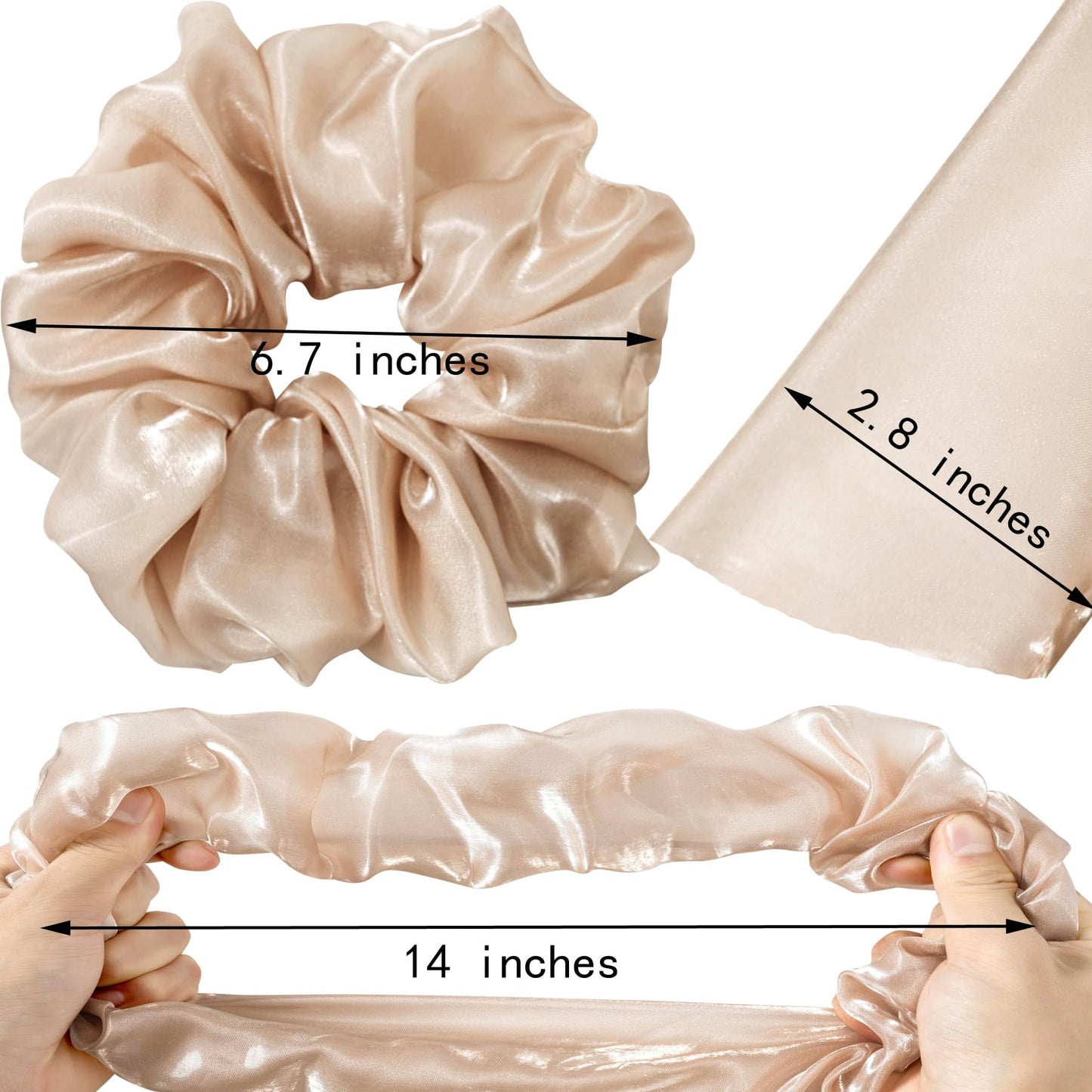 ACCGLORY Extra Large Hair Scrunchy for Women Girls, 7 inches Nude Satin Fashion Giant Scrunchy, Oversized Gauze Scrunchie Ties, Big Hair Accessories for all hair styles