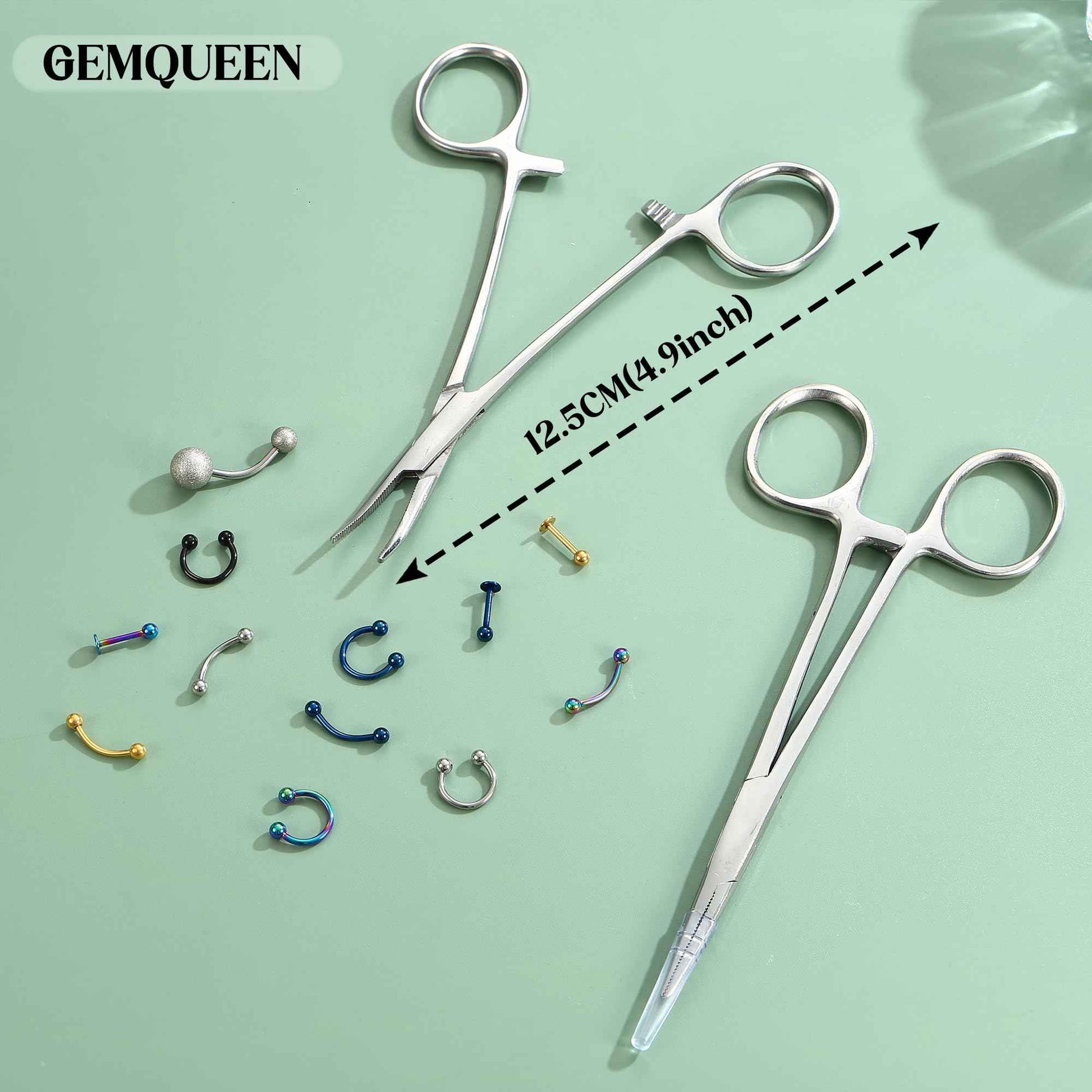GEMQUEEN Piercing Taper Pliers Ball Grabber Tool for Changing Jewelry - Curved and Straight Forceps Stainless Steel Flat Back Earrings Insertion Tool Threadless Body Piercing Kit for Ear Nose Lip 8pcs