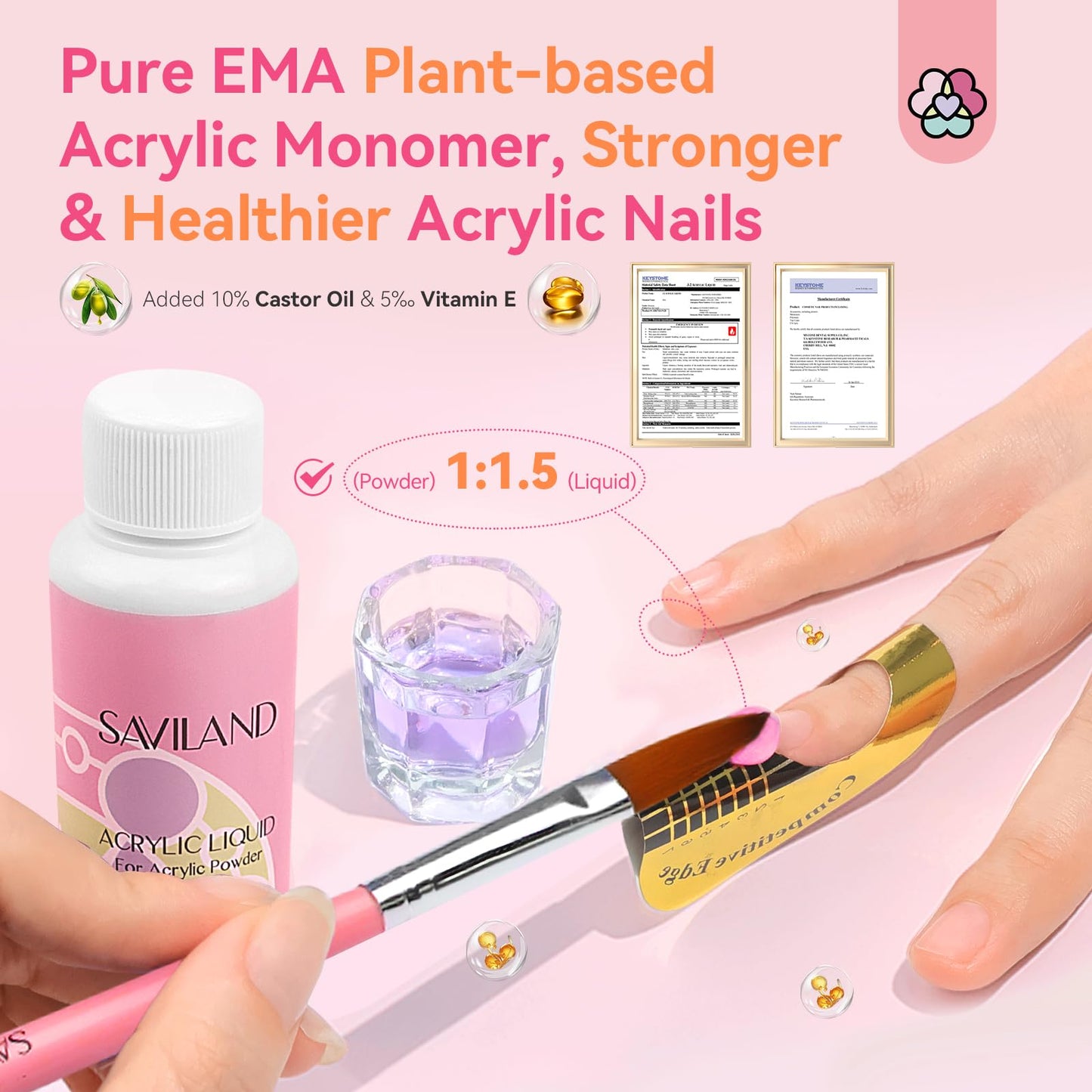 SAVILAND Professional Acrylic Nail Kit for Beginner: Nail Kit Acrylic Set for Starter with Everything Monomer Liquid Gel Nail Polish Nail Decoration U V Nail Light Gift Home Salon