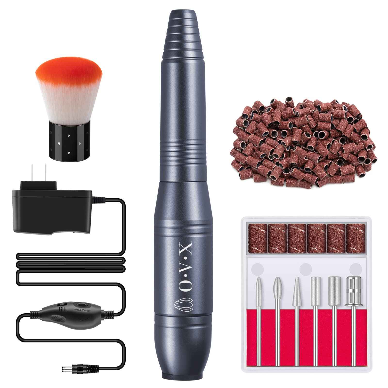 Portable Nail Drill Professional Electric Nail File 20000RPM Manicure Machine Set with Sanding Bands,Nail Drill Bits and Brush for Acrylic Gel Nails(Charcoal Gray)