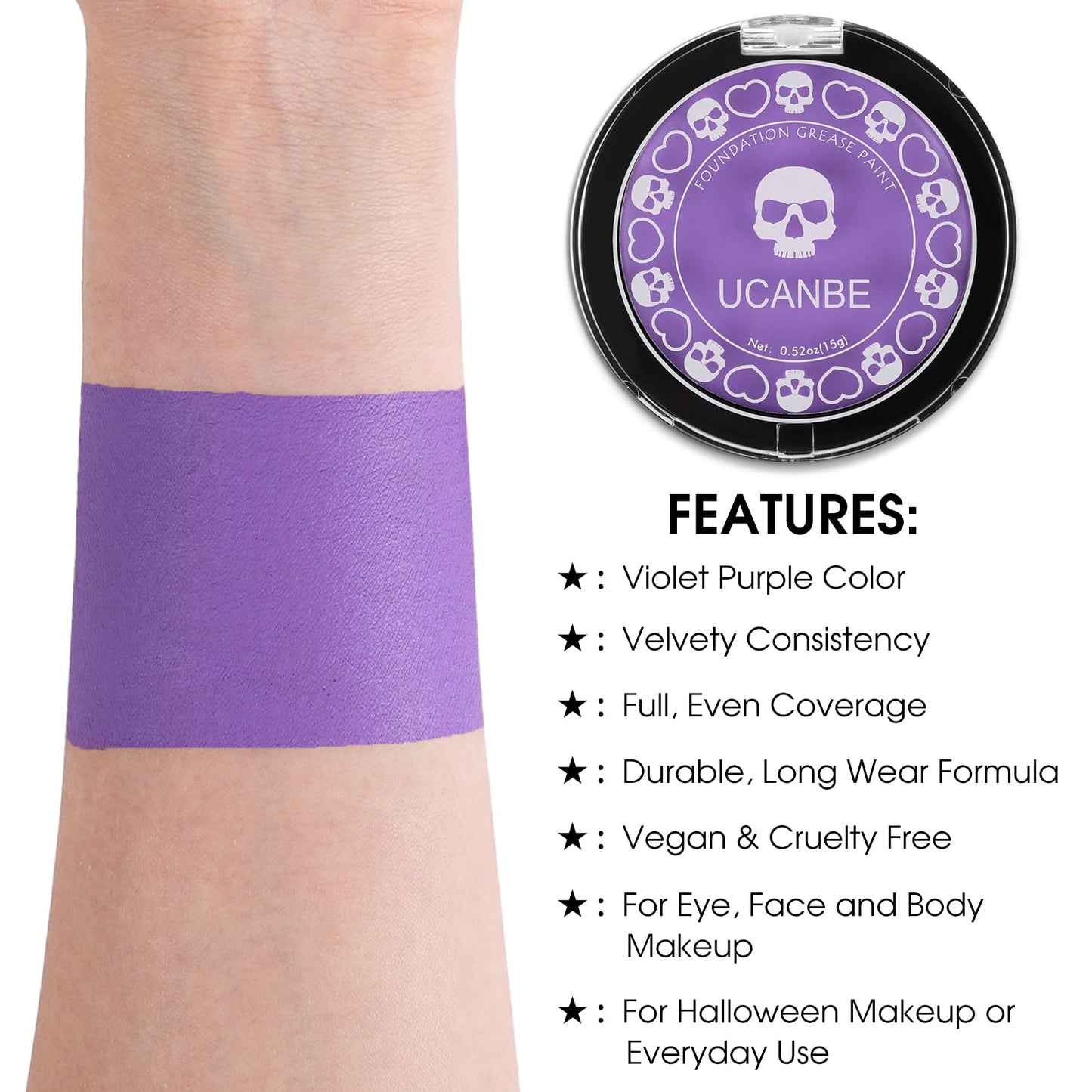 UCANBE Purple Face Body Paint Makeup Foundation, Professional Blendable Cream Greasepaint, Non-Toxic Face Paint Kit for Halloween Parties, Mermaid SFX Makeup, Ursula Widowmaker Dabi Costume & Cosplay