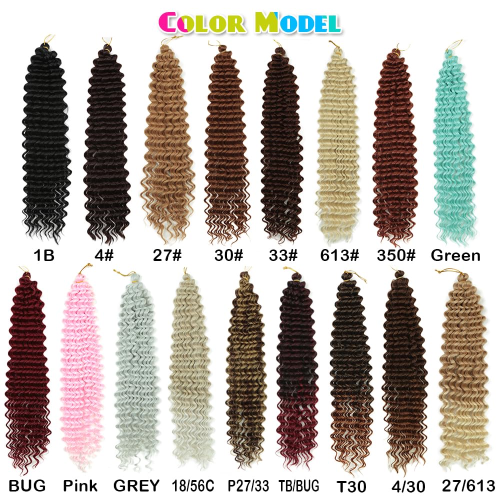 Deep Wave Curly Crochet Hair 22 Inch 3 Packs Curly Braiding Hair Extensions Ocean Wave Crochet Hair for Black Women Long Deep Wave Braiding Hair for Boho Box Braids (P27/33, 22Inch 3Pack)