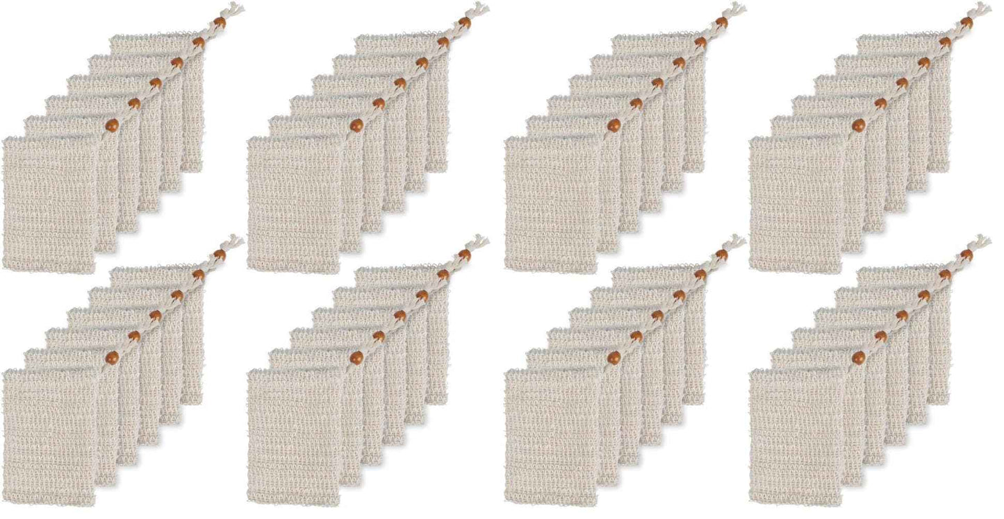 BUYGOO 60 Pack Soap Exfoliating Bag, Natural Soap Saver Hand Made Sisal Mesh Soap Bag Bar Soap Bag with Drawstring for Bath & Shower Use