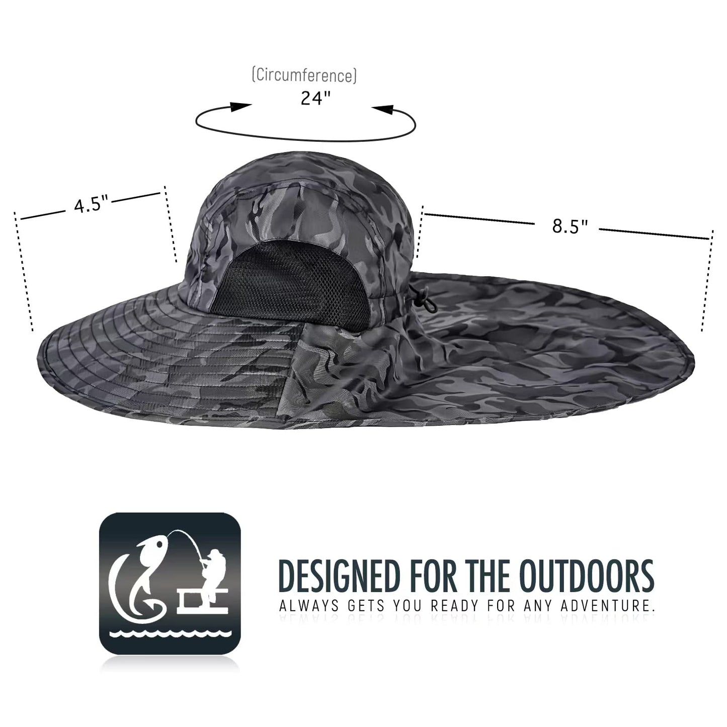 Outdoor Sun Hat for Men with 50+ UPF Protection Safari Cap Wide Brim Fishing Hat with Neck Flap, for Dad Blue Camouflage…