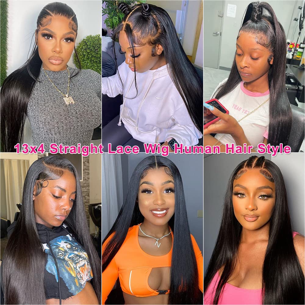 mengkai 30 Inch Straight Lace Front Wigs Human Hair Pre Plucked Bleached Knots 13x4 HD Lace Front Wigs Human Hair 180% Density Lace Frontal Wigs Human Hair with Baby Hair Hairline Glueless Wigs