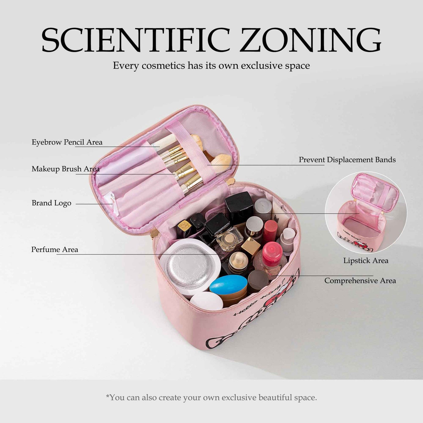 AmBealla Makeup Bag Large Waterproof Cosmetic Bags with Makeup Brush Holder, Cute Printed Makeup Organizer for Women Traveling,Portable Toiletry Bag for Girls