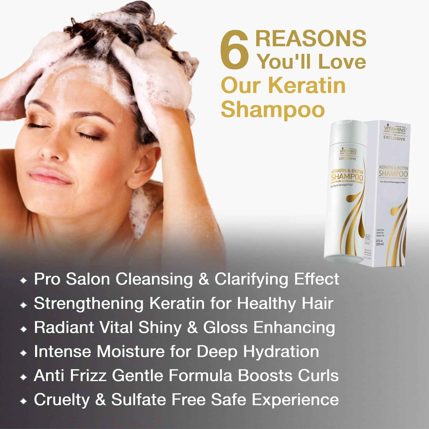 Vitamins Keratin Hair Treatment Kit - Deep Conditioner Mask and Protein Shampoo for Fine, Dry, Damaged, Color-Treated Hair