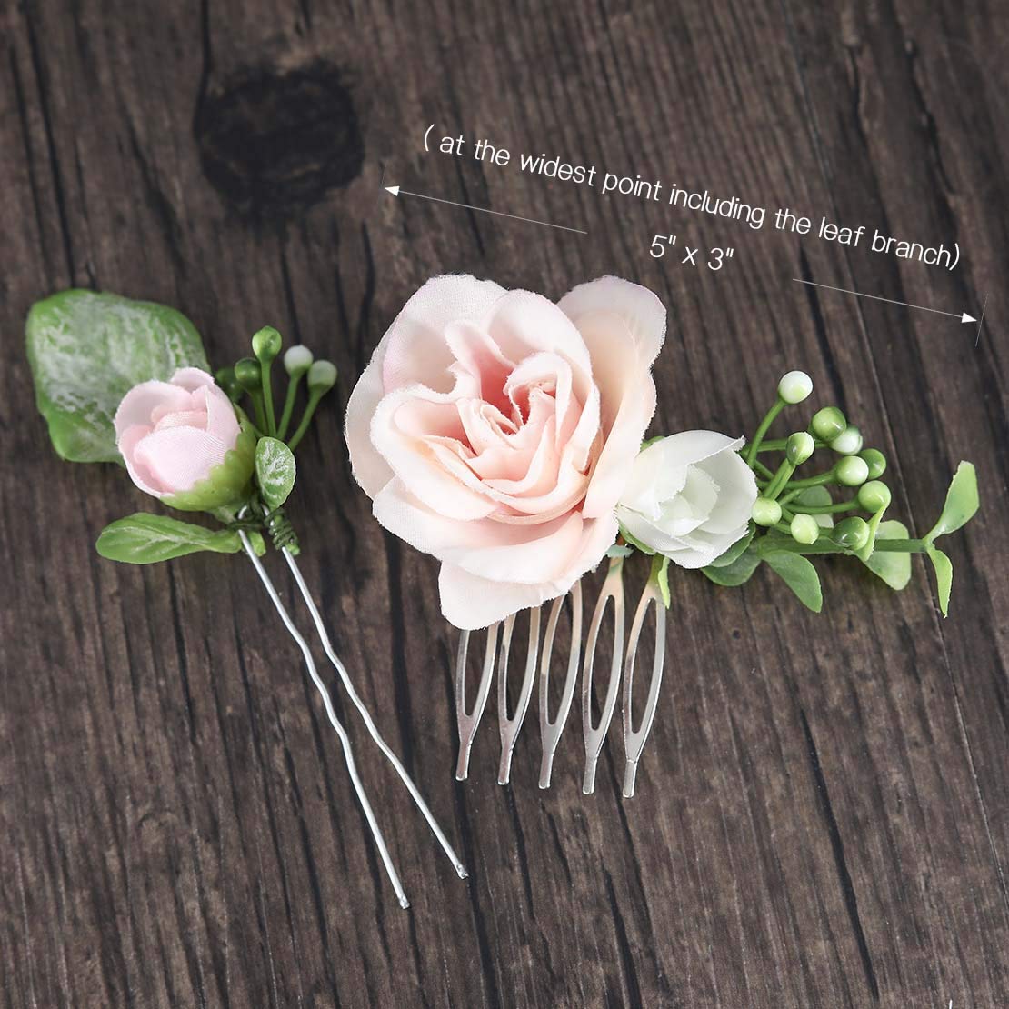 Fangsen Silver Wedding Rose Flower Hair Comb Bridal Hairpins Floral Hair Accessories for Brides and Bridesmaids Set of 2 (Flower #106)