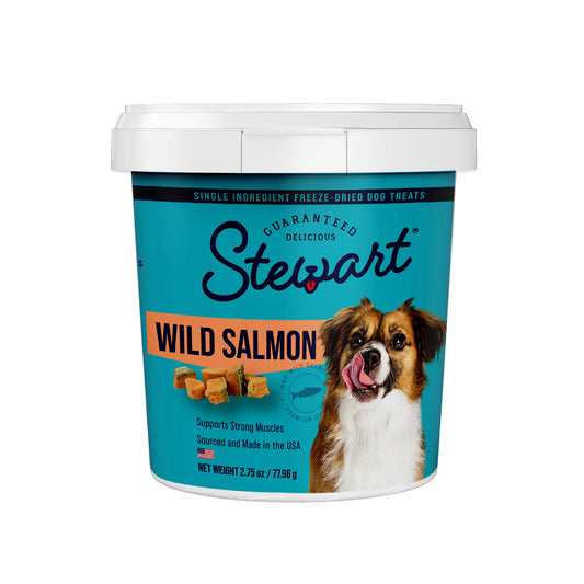 Stewart Freeze Dried Dog Treats, Wild Salmon, 2.75 oz Grain Free & Gluten Free, Resealable Tub, Single Ingredient, Training Treat in Beef Liver, Salmon, Chicken Liver & Chicken Breast 4, 14, 21 oz