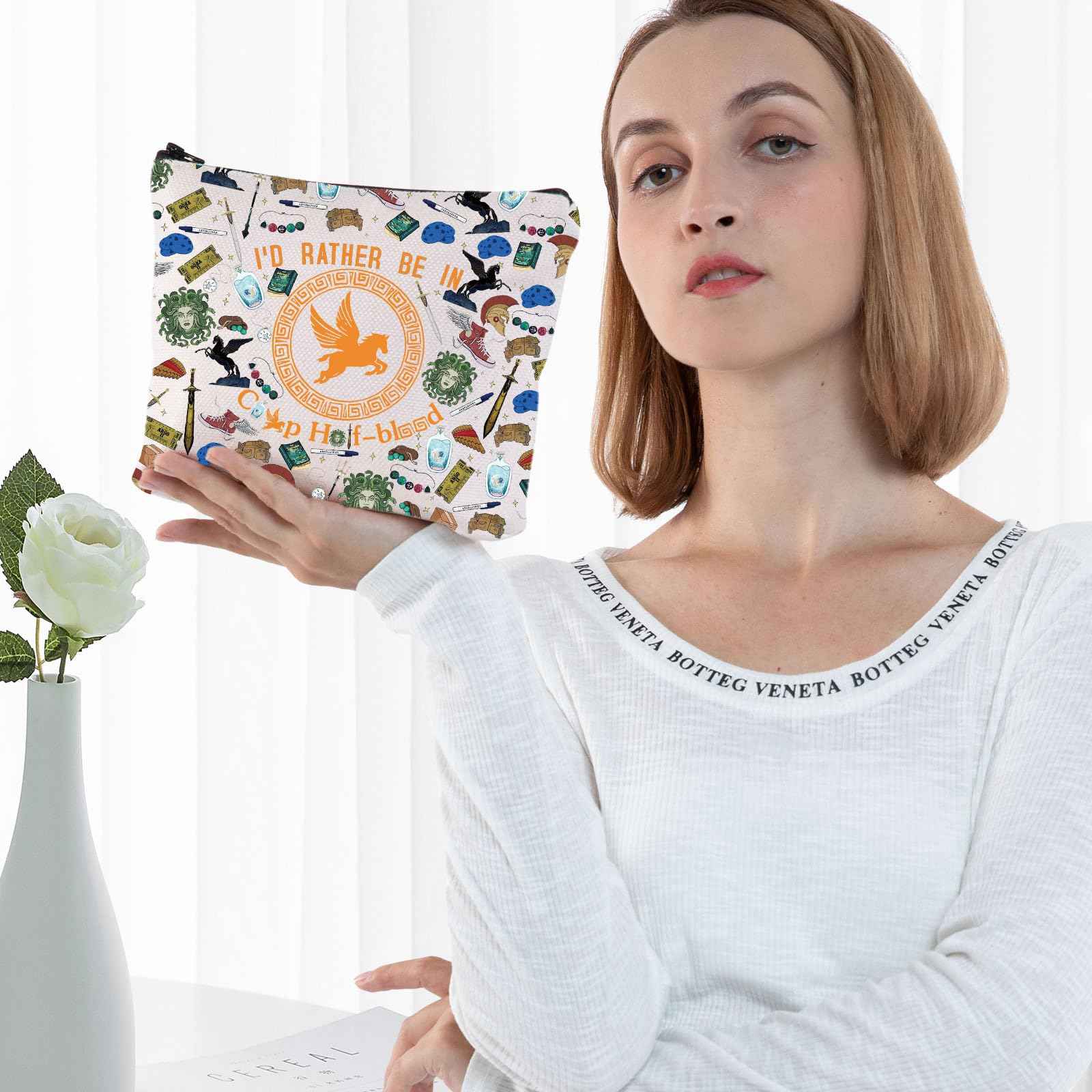 G2TUP Orange Horse Inspired Makeup Bag Book Lover Cosmetic Bag I'd Rather Be In Makeup Bag Horse Merch (Rather in Camp N)