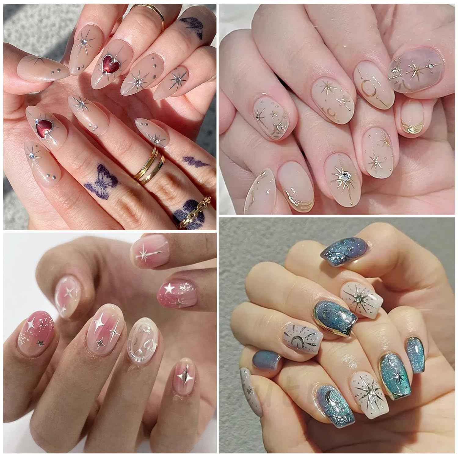 12 Sheets Metallic Moon Star Nail Art Stickers Decals Luxury Golden Silver Nail Stickers Sun Stars Moon Nail Art Design with Starlight Moon Charm Nail Adhesive Sliders for Women Manicure Decoration