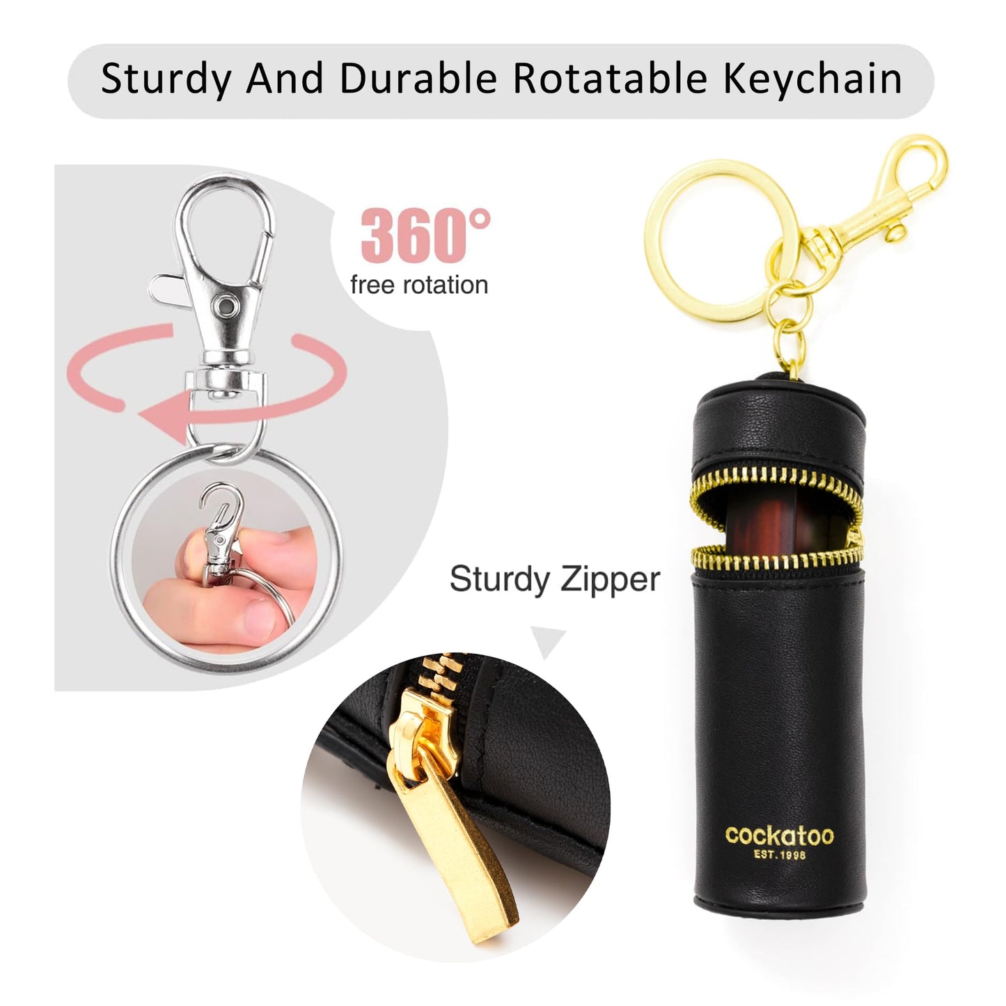 Cockatoo Nappa Leaeher Zipper Lipstick Case with Keychain Chapstick Holder Keyring (CHARTEUSE)