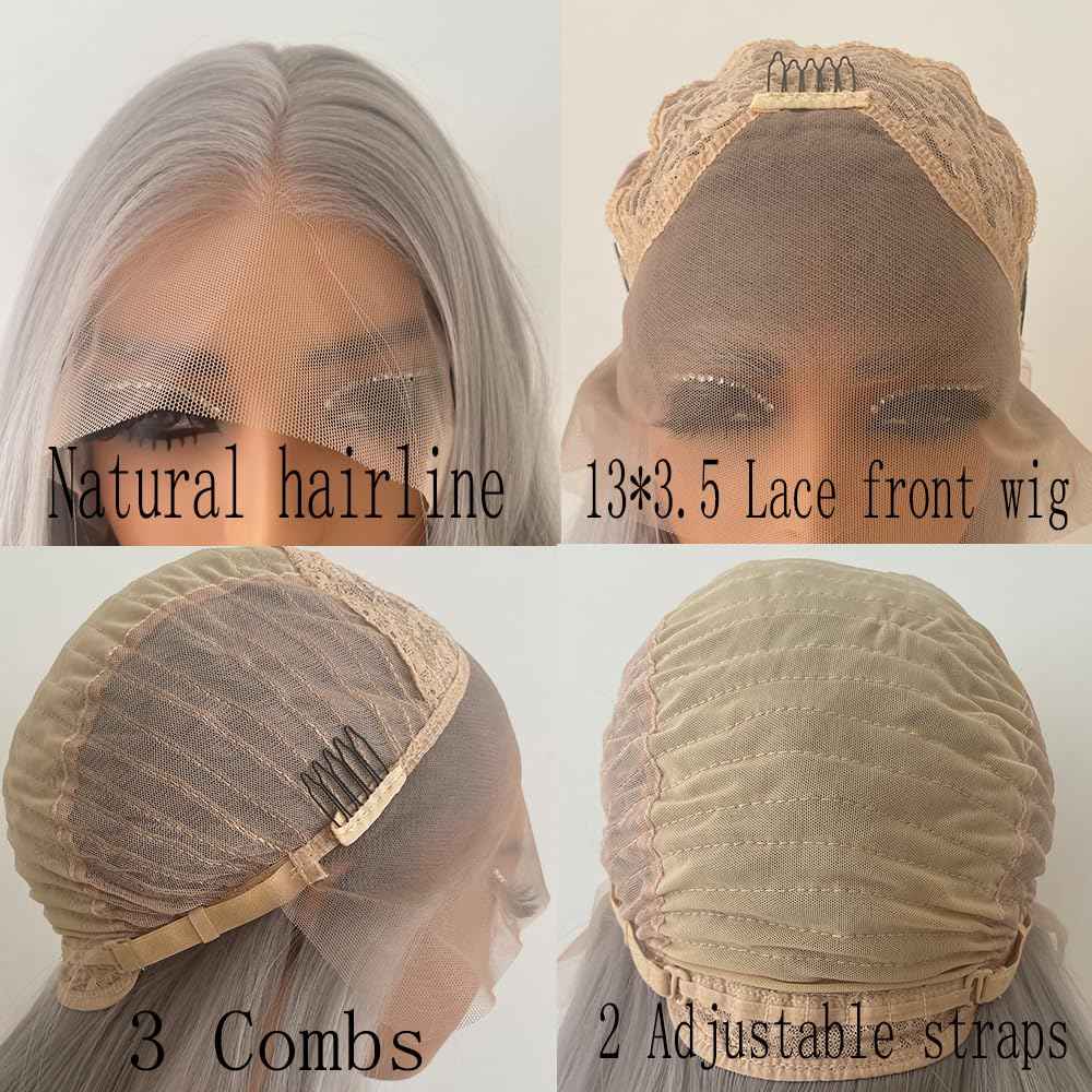 JHXAYW Grey Lace Front Wig Synthetic Pre Plucked Glueless Lace Wigs Synthetic Ready To Wear Wig Long Natural Curly Wig for Black Women