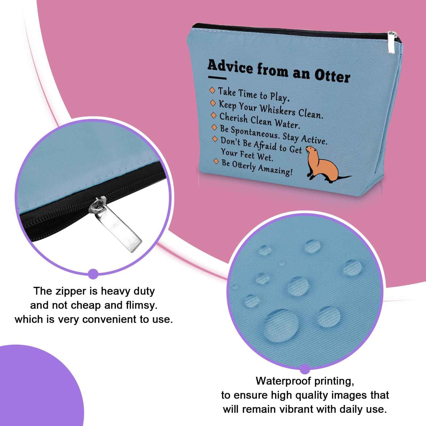 Otter Gifts for Otter Lovers Blue Makeup Bag Sea Otter Gifts for Girls Otter Themed Birthday Gifts Cosmetic Bag Animal Lover Gifts for Adults Cute Otter Gifts for Mom Aunt Sister Travel Pouch