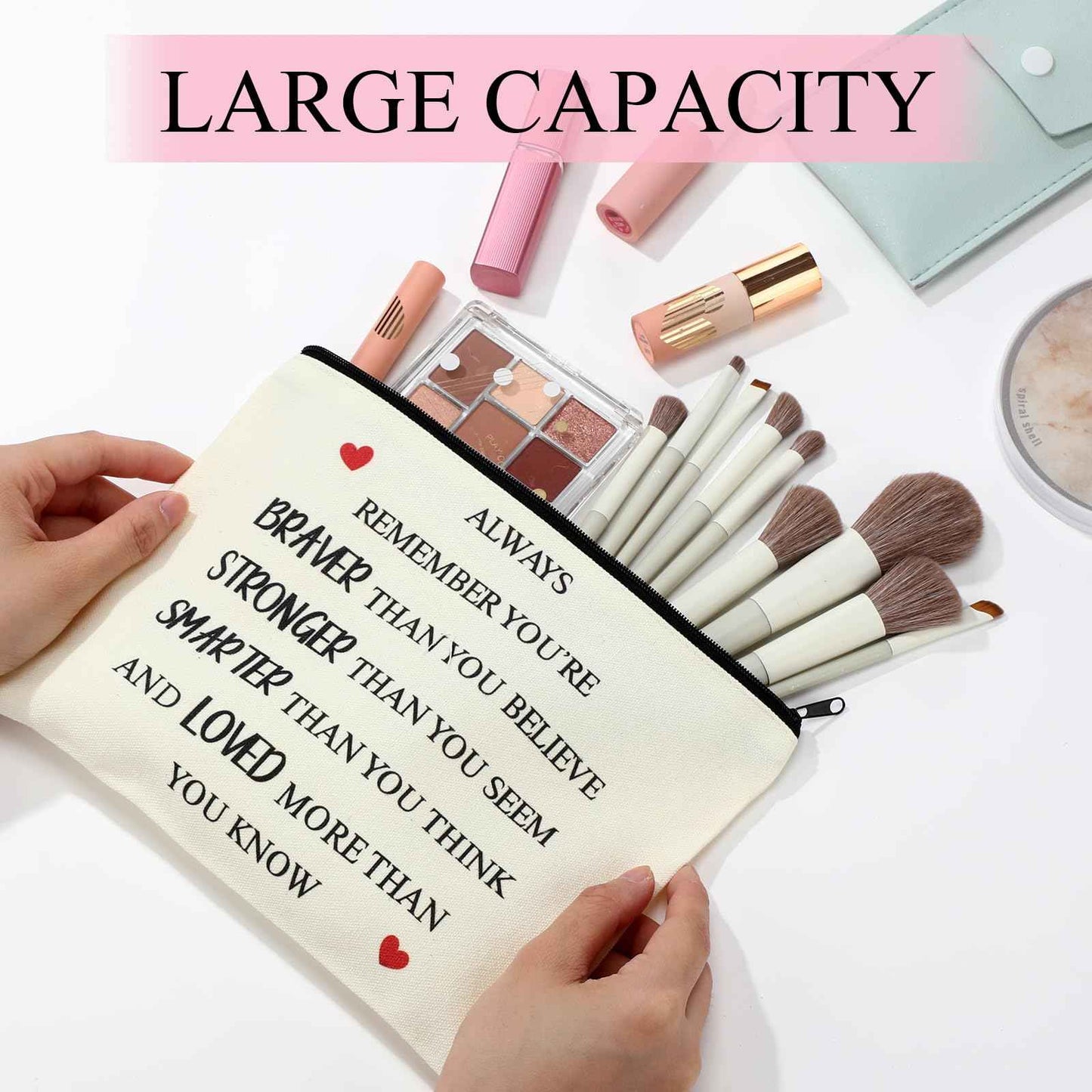 Coume 12 Pieces Thank You Supply Makeup Bag for Women Inspirational Appreciation Gift for Coworker Teacher Nurse Employee Social Worker Volunteer Canvas Cosmetic Bags for Christmas Leaving(Motivation)