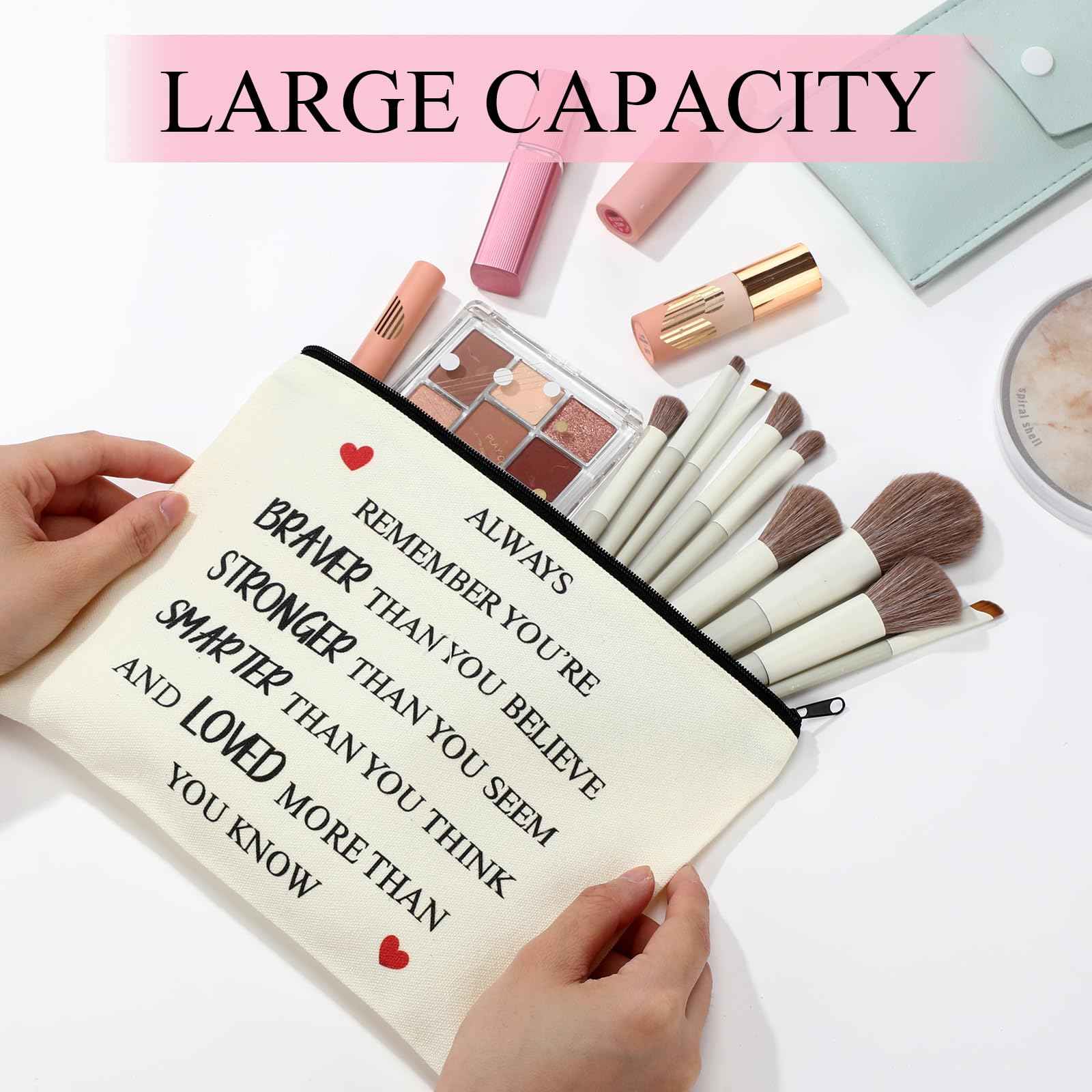 Coume 12 Pieces Thank You Supply Makeup Bag for Women Inspirational Appreciation Gift for Coworker Teacher Nurse Employee Social Worker Volunteer Canvas Cosmetic Bags for Christmas Leaving(Motivation)