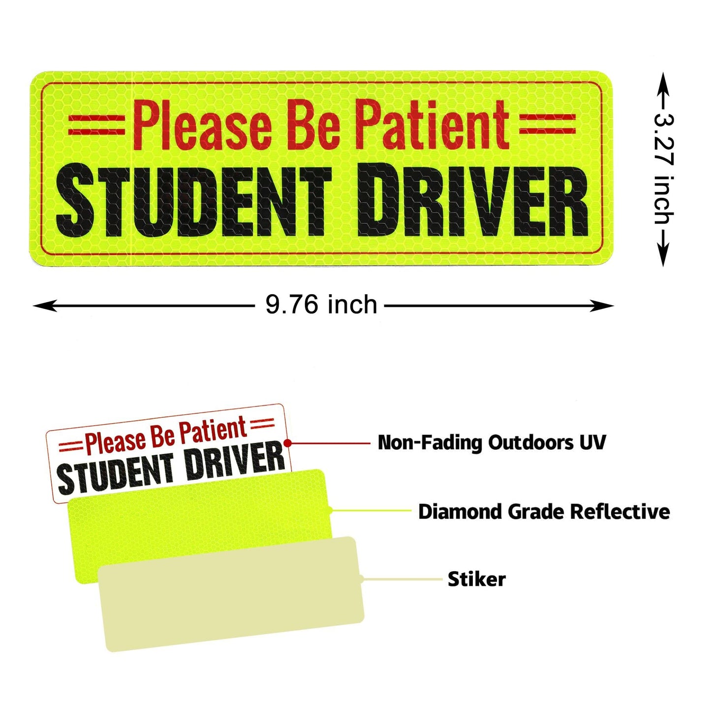 SINGARO Student Driver Sticker for Car, 3pcs Reflective Student Driver Bumper Sticker, Car Exterior Accessories, New Driver Vehicle Safety Signs