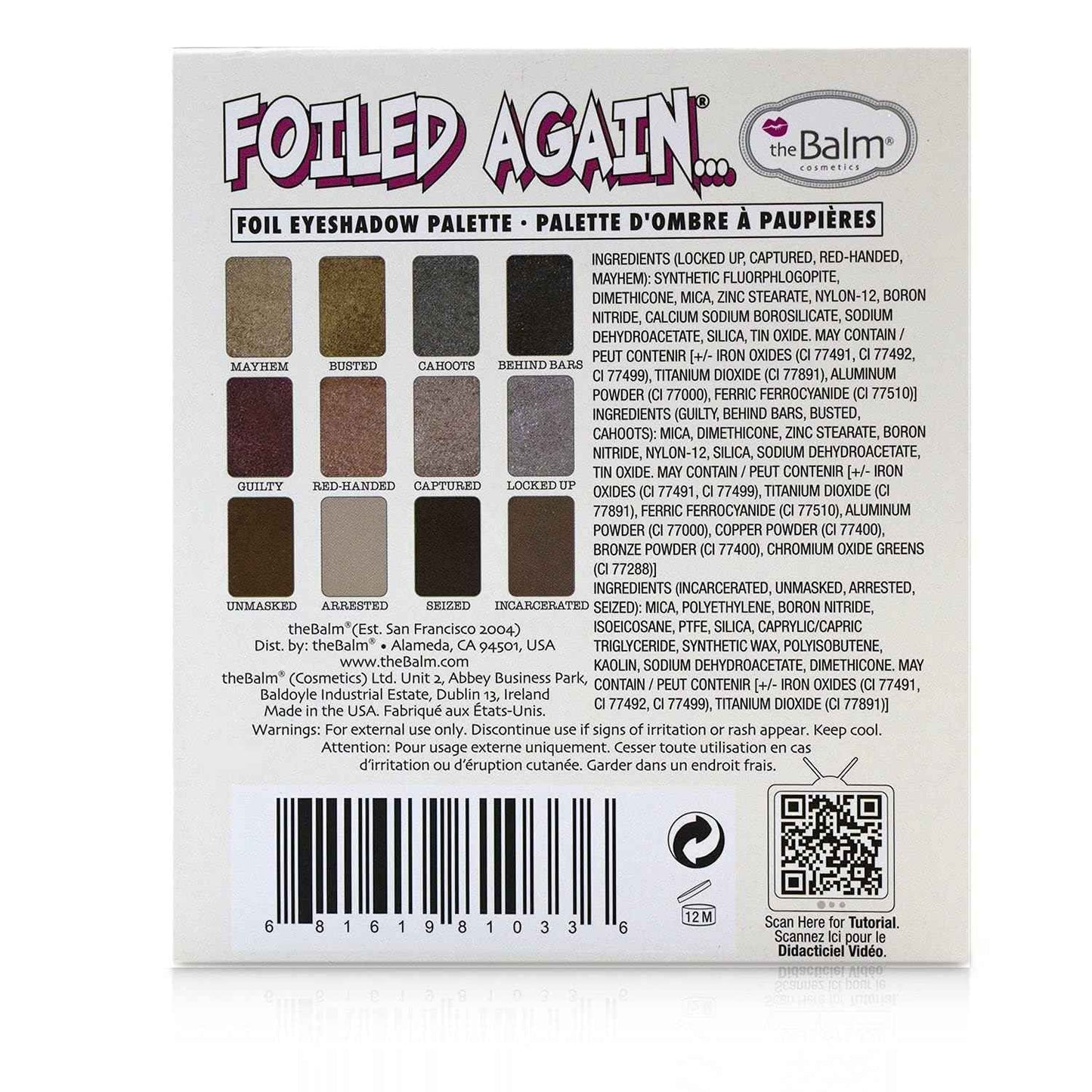 theBalm Foiled Again Eye Shadow Palette, Long-Lasting, Pigmented Matte, Supernatural Shine, Wet or Dry Formulas, Reflective Finishes, Multi-Color 0.34 oz