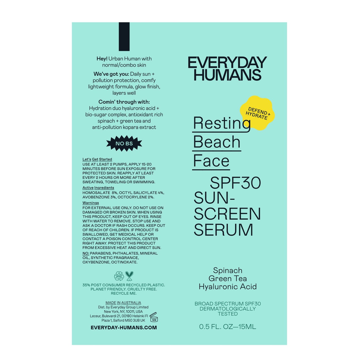 Everyday Humans Resting Beach Face SPF 30 | Travel Sunscreen | Daily SPF Moisturizer Face | Use as Makeup Primer for Face Makeup | Travel Size Sunscreen | Face Moisturizer with Hyaluronic Acid Serum