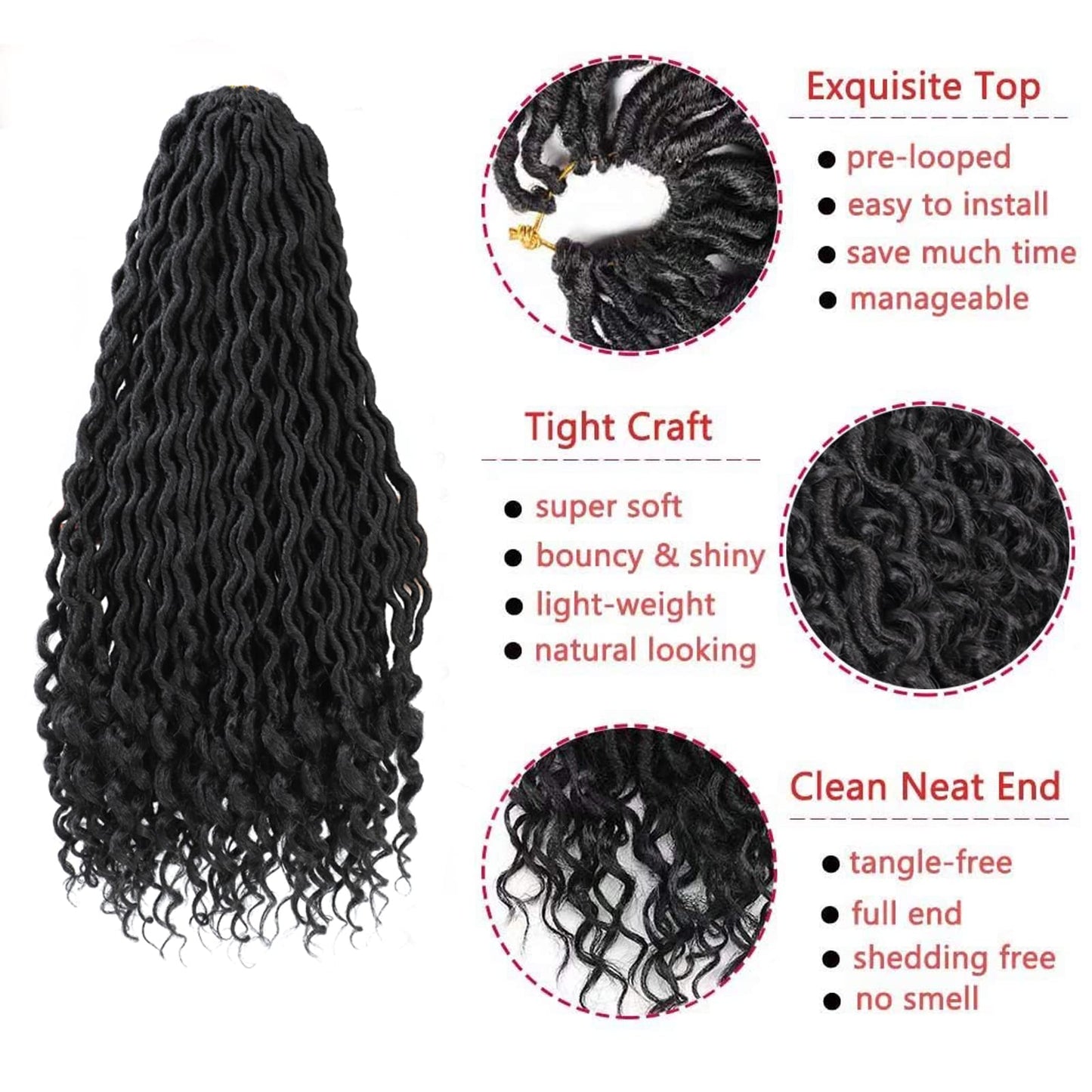 8 Packs New Goddess Locs Crochet Hair 22 Inch River Curls Crochet Hair Faux Locs Wavy Crochet Curly Hair Faix Locs Crochet with Curly Ends for Black Women (1B# 22inch)