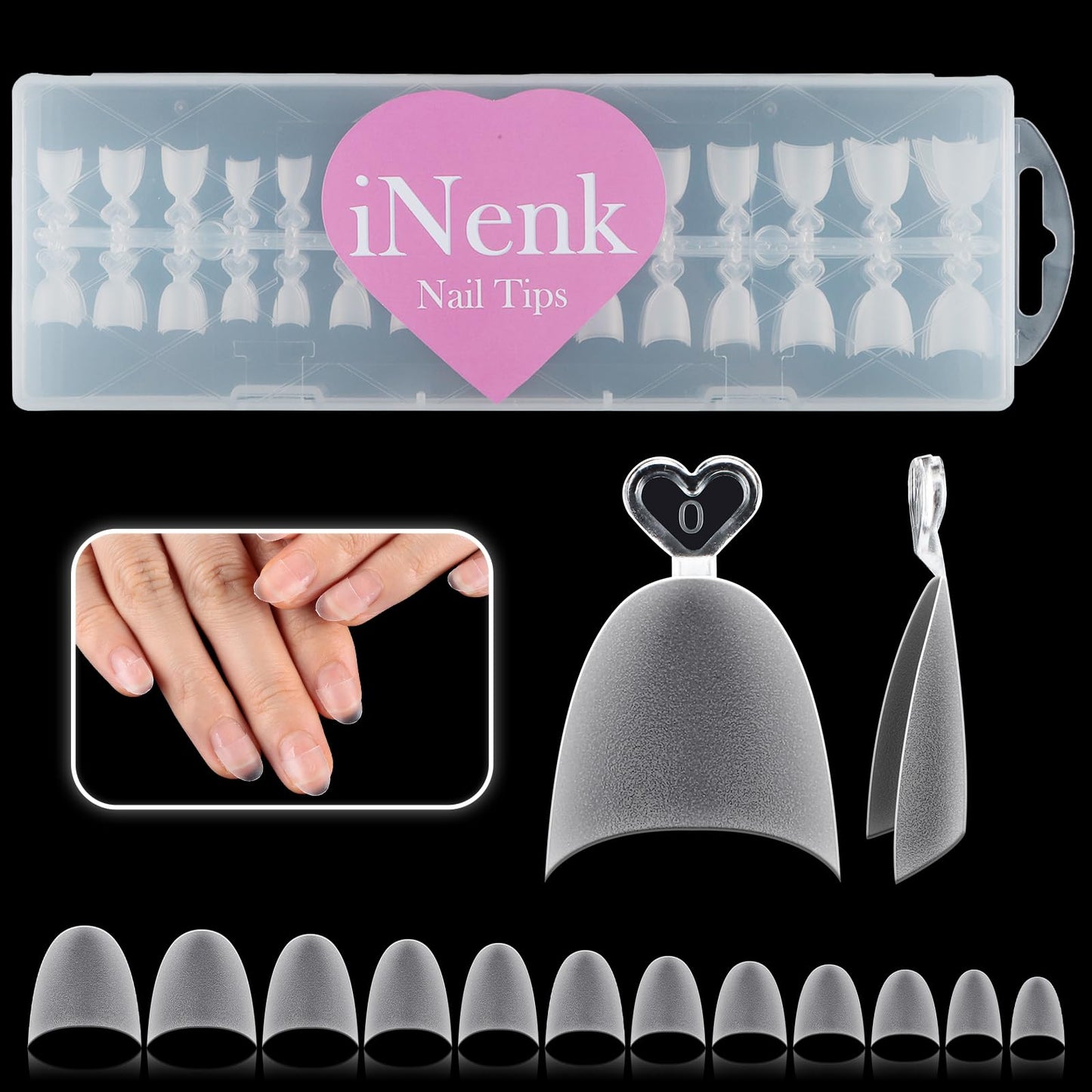 INENK Upgrade Round French Tips Gel x Nail Tips, INENK Matte Half Cover Short Oval Press on nails for Soak Off Nail Extension Tips at Home and Salon DIY with Refills Size 6 7 8(240PCS 11SIZES)