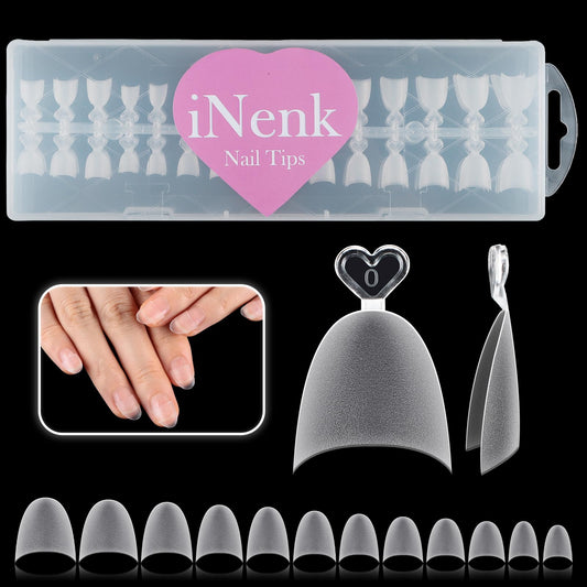 INENK Upgrade Round French Tips Gel x Nail Tips, INENK Matte Half Cover Short Oval Press on nails for Soak Off Nail Extension Tips at Home and Salon DIY with Refills Size 6 7 8(240PCS 11SIZES)