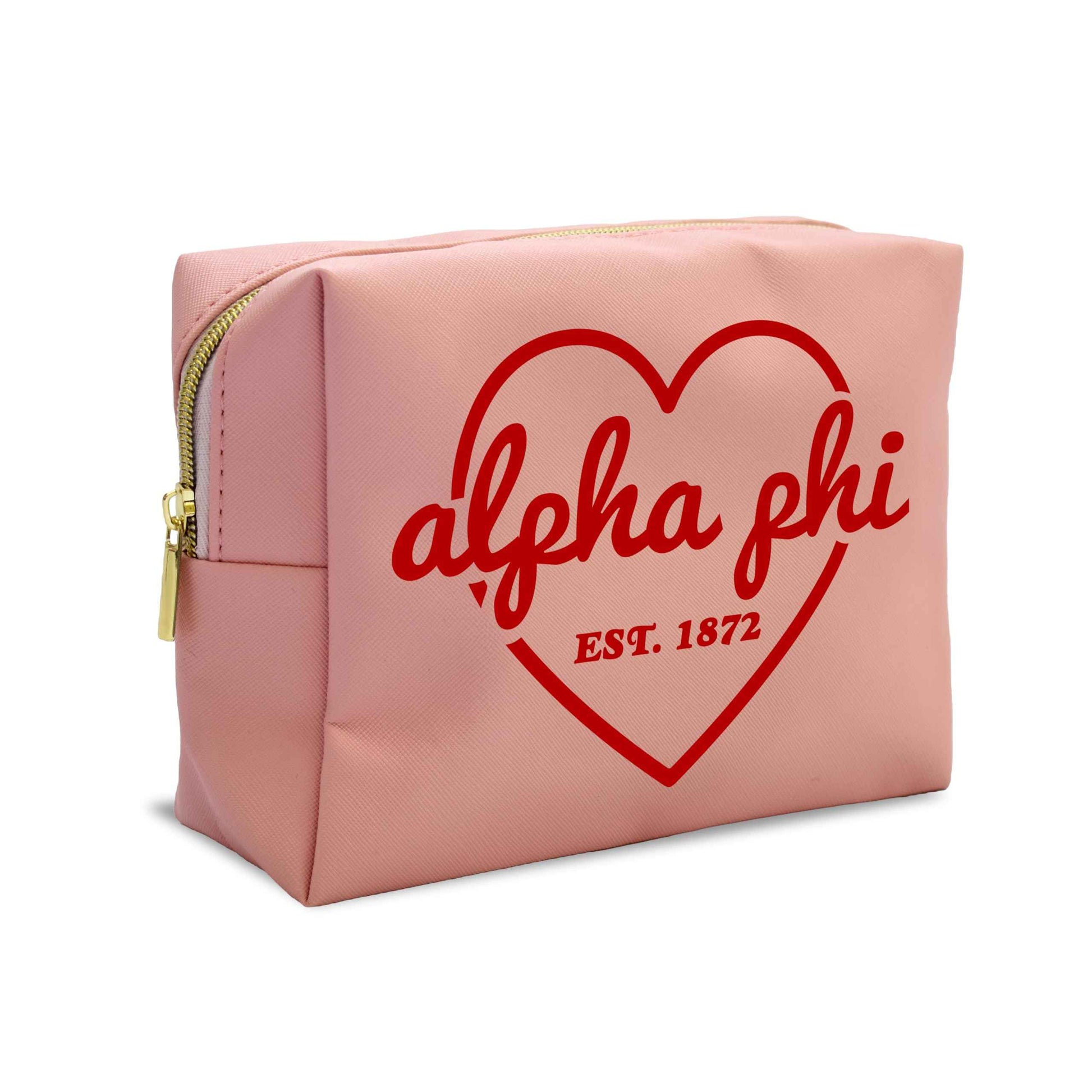 Sorority Shop Alpha Phi Makeup Bag - Multi-Purpose PU Leather, Water-Resistant Makeup travel bag with Licensed Design and Zipper Closure, Perfect Alpha Phi Sorority Gifts for Women