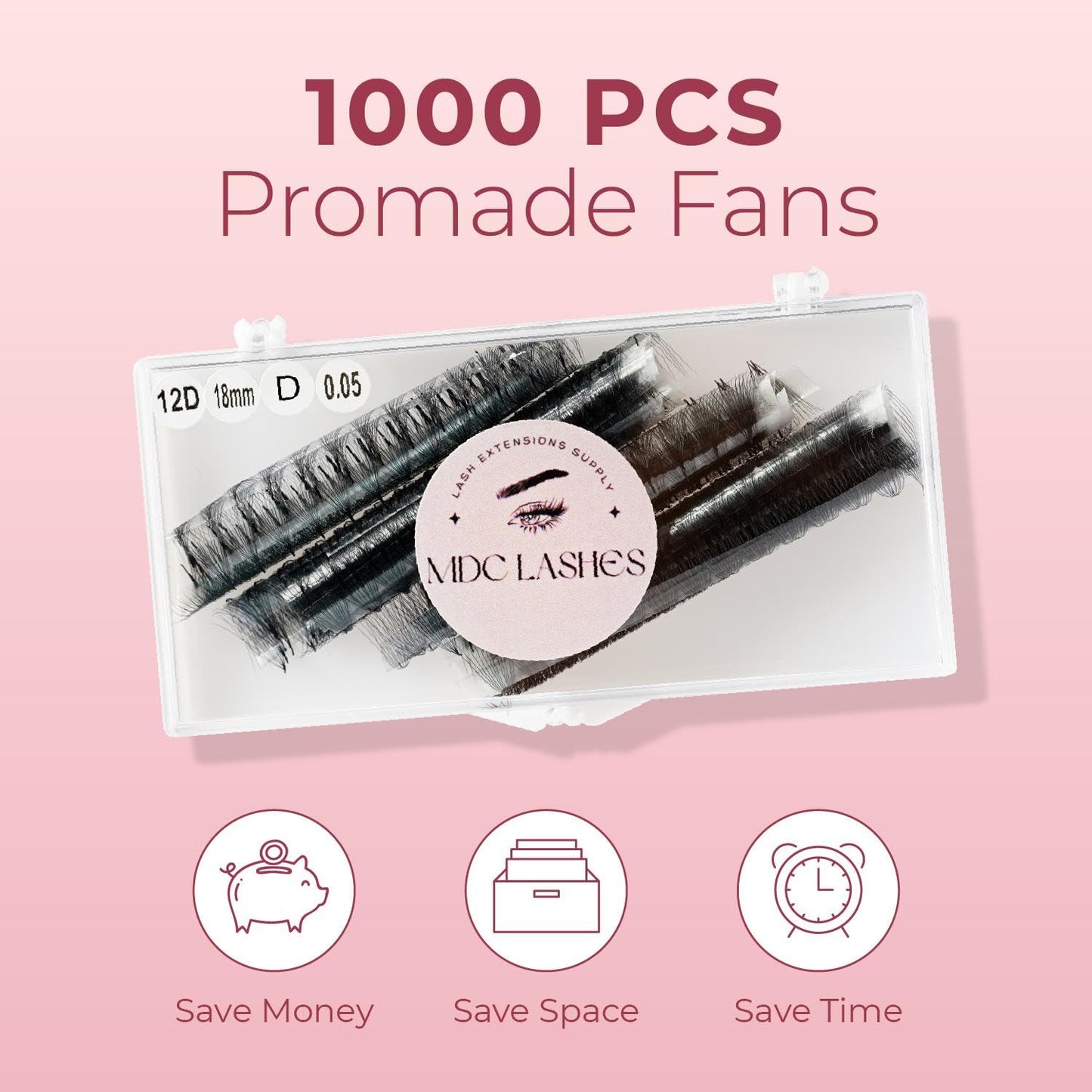 MDC LASHES Promade Eyelash Fans 1000 Fans 5D-20D Premade Volume Lash Extensions C/CC/D Curl 10-18mm Length 0.05/0.07 Thickness Ultra Speed Promade Premade Pre Pro Made False Eyelashes Pestanas