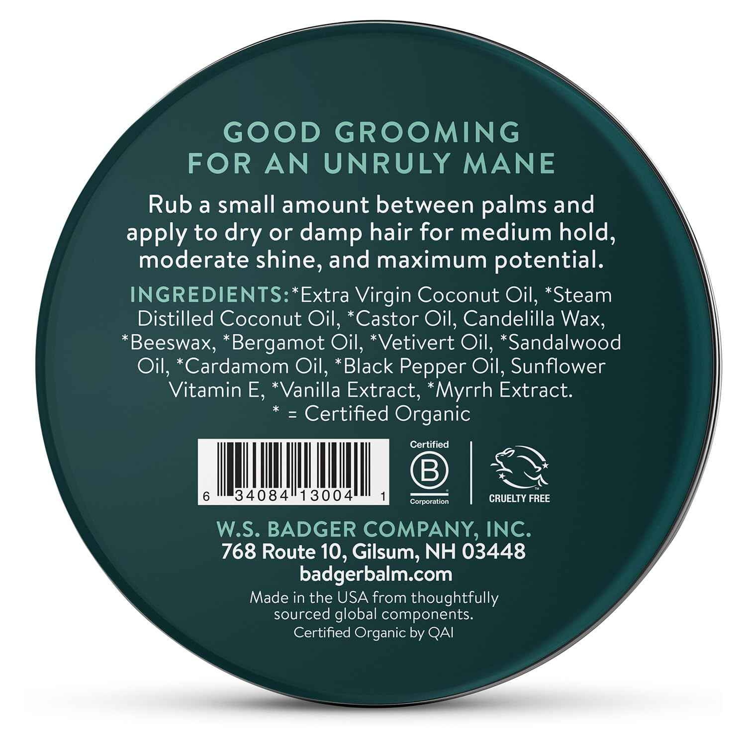 Badger Hair Pomade for Men, Organic, Easy to Use, Subtle Masculine Scent, Medium Hold Hair Pomade with Medium Shine Finish, Nourishes Hair & Scalp 2 oz Tin, 2-Pack