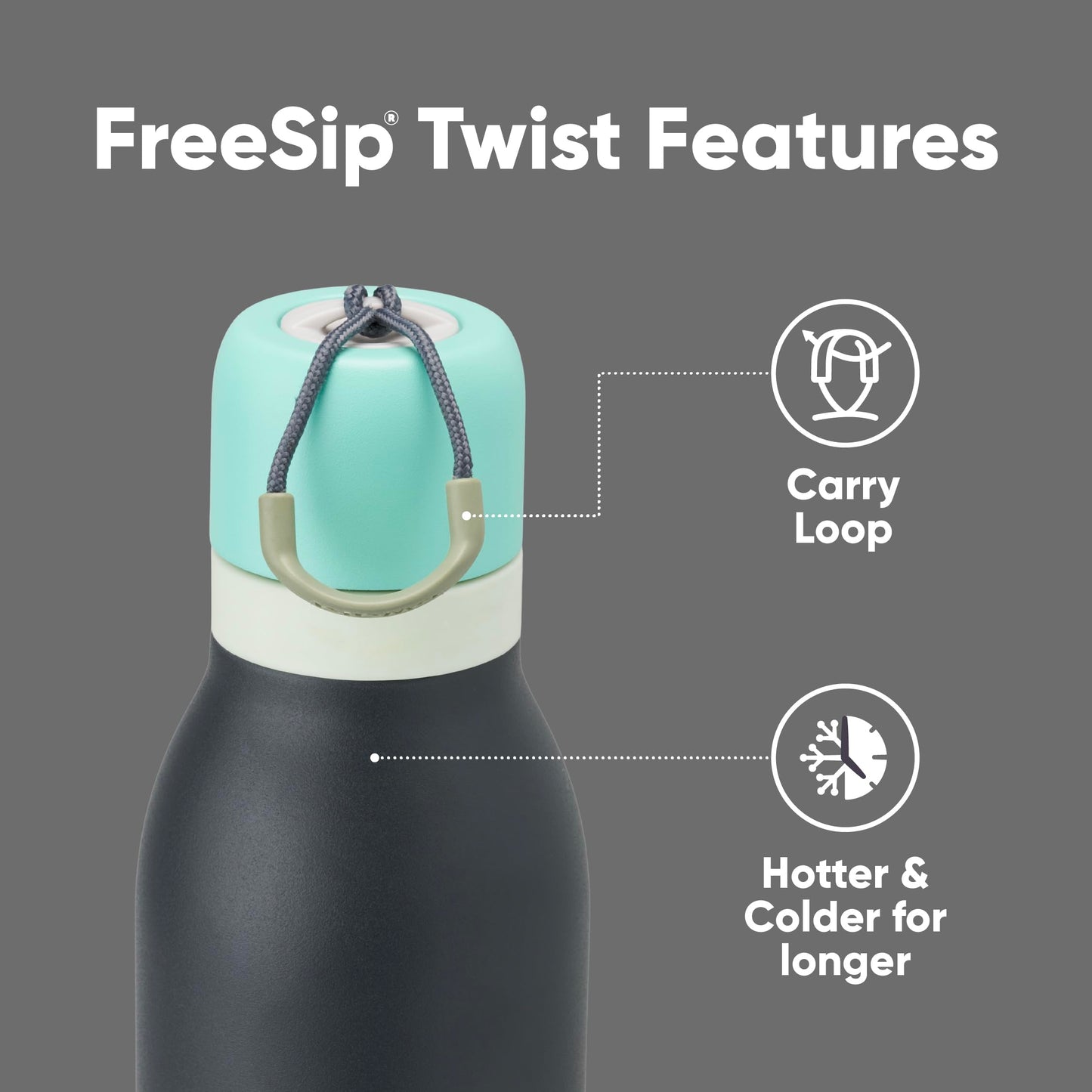 Owala FreeSip Twist Insulated Stainless Steel Water Bottle with Straw for Sports and Travel, BPA-Free, 24-oz, Blue/Grey (Foggy Tide)