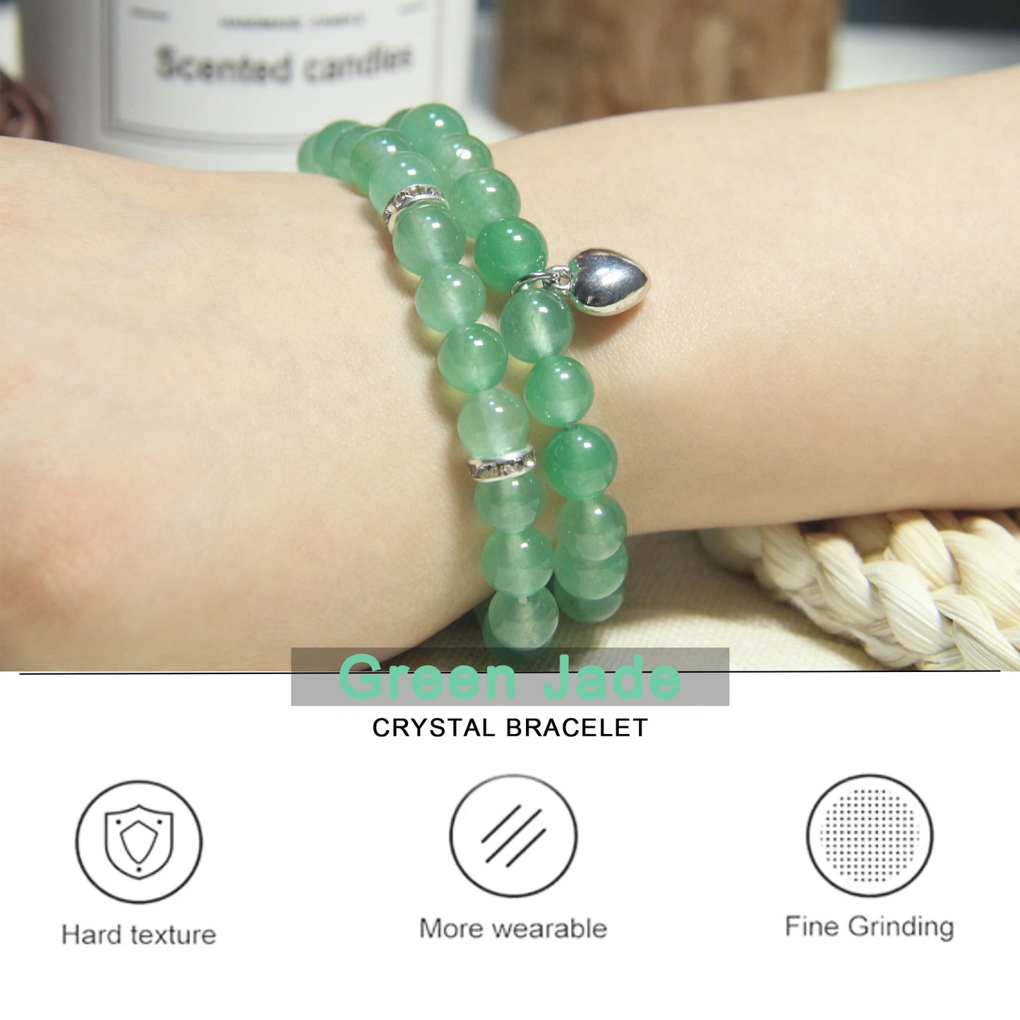 Healing Bracelets for Women - Green Aventurine Bracelet - Healing Prayers Crystal Bracelet, 8mm Natural Stone Anti Anxiety Stress Relief Yoga Beads Get Well Soon Gifts