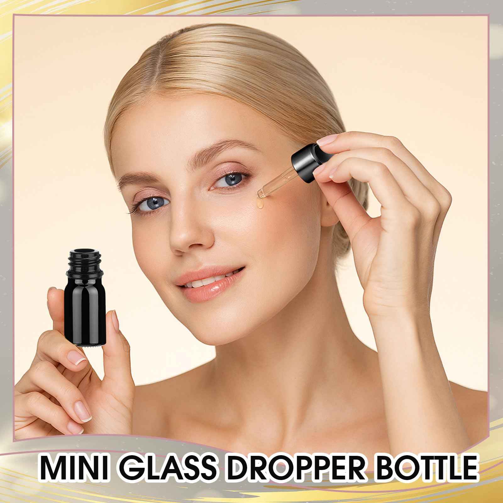 Patelai 48 Pcs 5 ml/ 0.2 oz Frosted Glass Dropper Bottles Essential Oil Bottles with Eye Dropper and Bamboo Lids Perfume Sample Essence Liquid Cosmetic Containers and Funnels (Black)