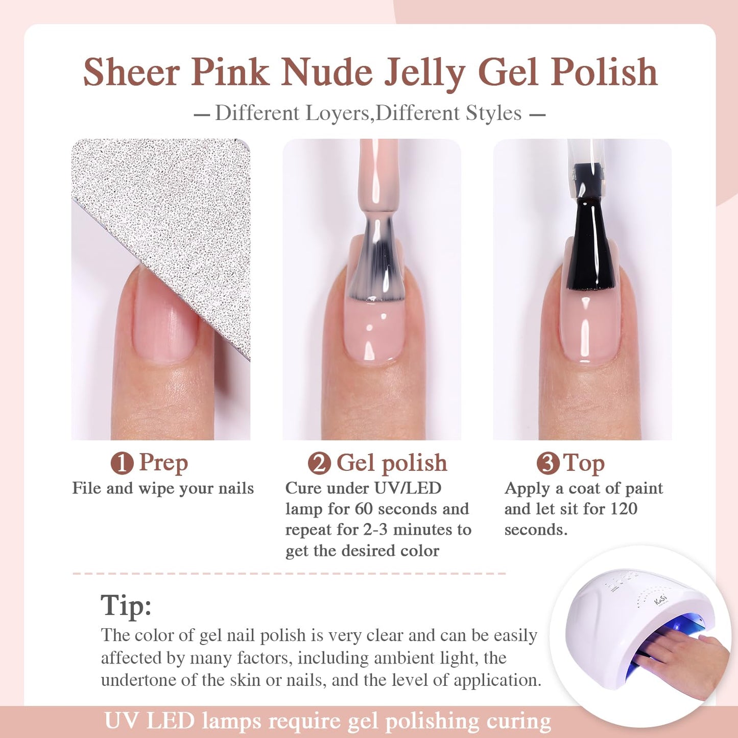 SHOYUM Nude Pink Gel Nail Polish,15ml Natural Jelly Sheer Pink Gel Polish Color Soak Off UV LED Nail Art Starter Manicure Salon DIY at Home