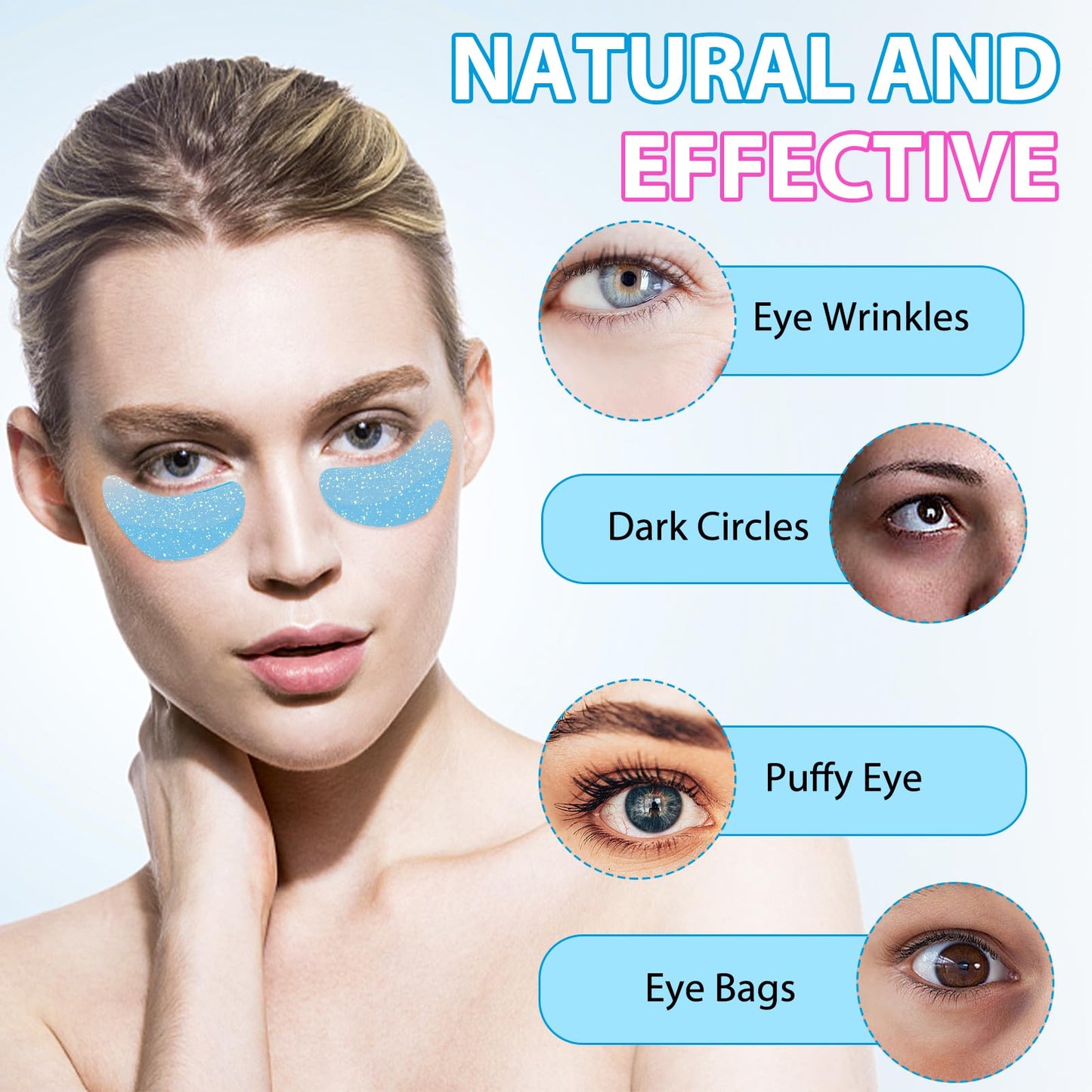 Under Eye Patches (64 Pairs),Eye Masks for Dark Circles, Puffinesss, Puffy Eyes and Eye Bags, Anti-Aging Eye Patches with Collagen Protein,Pearl Extract and Hyaluronic Acid for Eye Treatment Skin