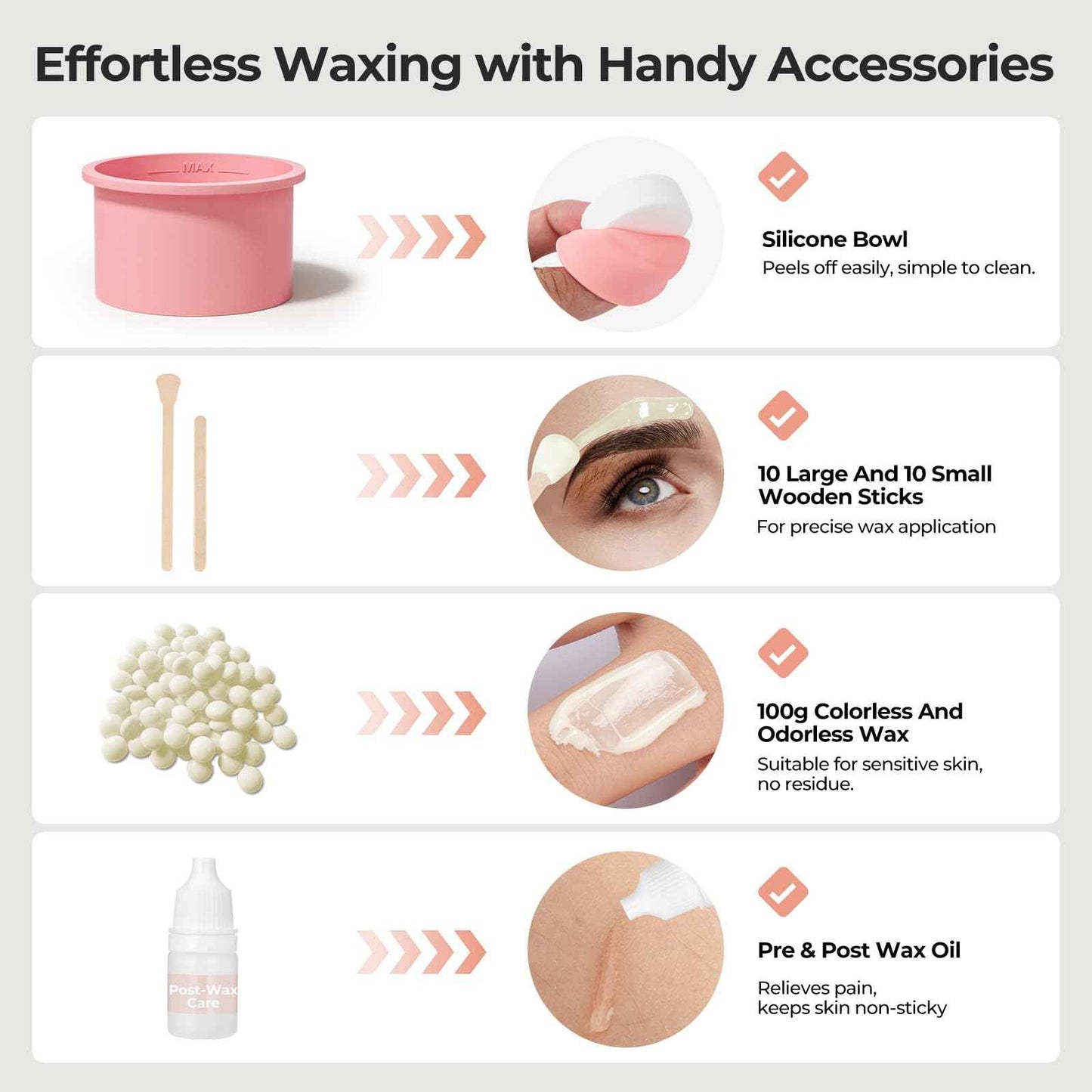 AUZEAL Mini Eyebrow Waxing Kit for Women with 26 Pcs Brow Sticks, 6 Pcs Nose Wax Applicators, 100g Wax Beads for Facial, Brow, Lip, Nose Hair Removal, Smart Constant Temp, Travel or Home Use