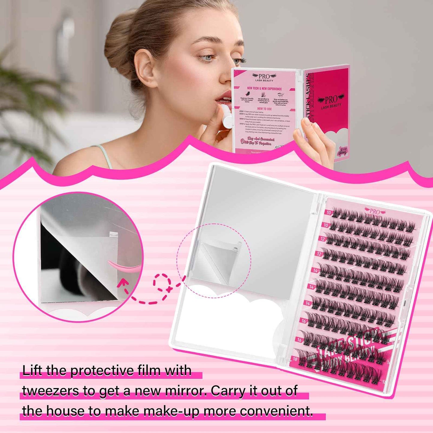 PRO Self Adhesive Eyelashes Kit Press On Lashes 120pcs Lash Clusters Lash Fixative Lash Remover Lash Applicator Eyelash Extension Kit Easy To Apply At Home Lash Extension Kit (Begonia,D-10-18mix Kit)