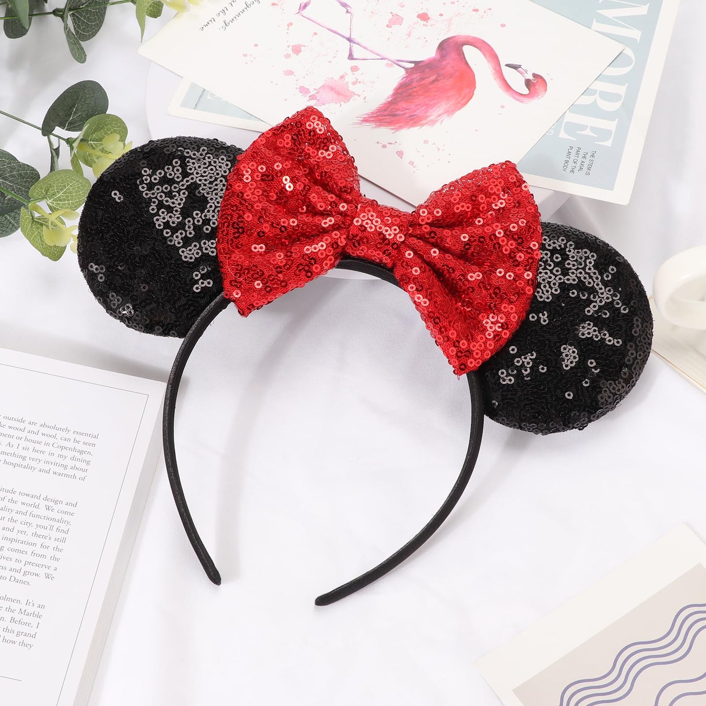 AQOKKA 1 Pcs Mouse Ears Headbands with Bow for Birthday Party, Hair Hoop Party Decoration Cosplay Costume Hair Accessories for Women & Girls