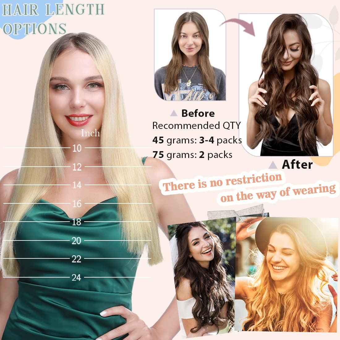 S-noilite Clip in Human Hair Extensions - 100% Real Human Hair, One Piece/5 Clips, 3/4 Full Head, Thicker Standard Weft, Straight Soft, 10 Inch/65g (#06 Light Brown)