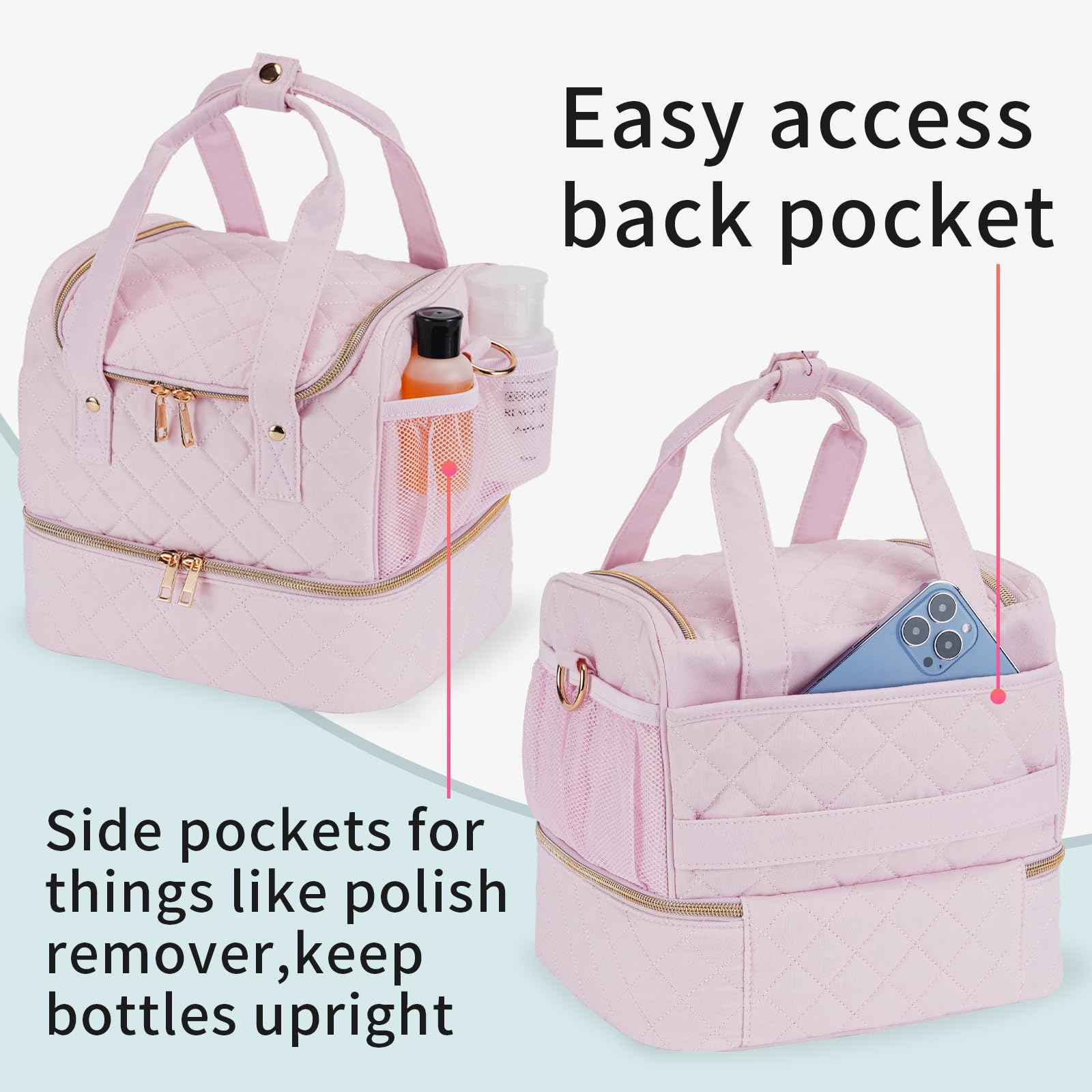 VOFIpremiAm Nail Polish Organizer Case Fits Nail Lamp and 30 Bottles,Nail Organizers and Storage for Nail Tech Travel,Pretty Nail Polish Storage Bag Fits Nail Kit & Manicure Tools (Patented)