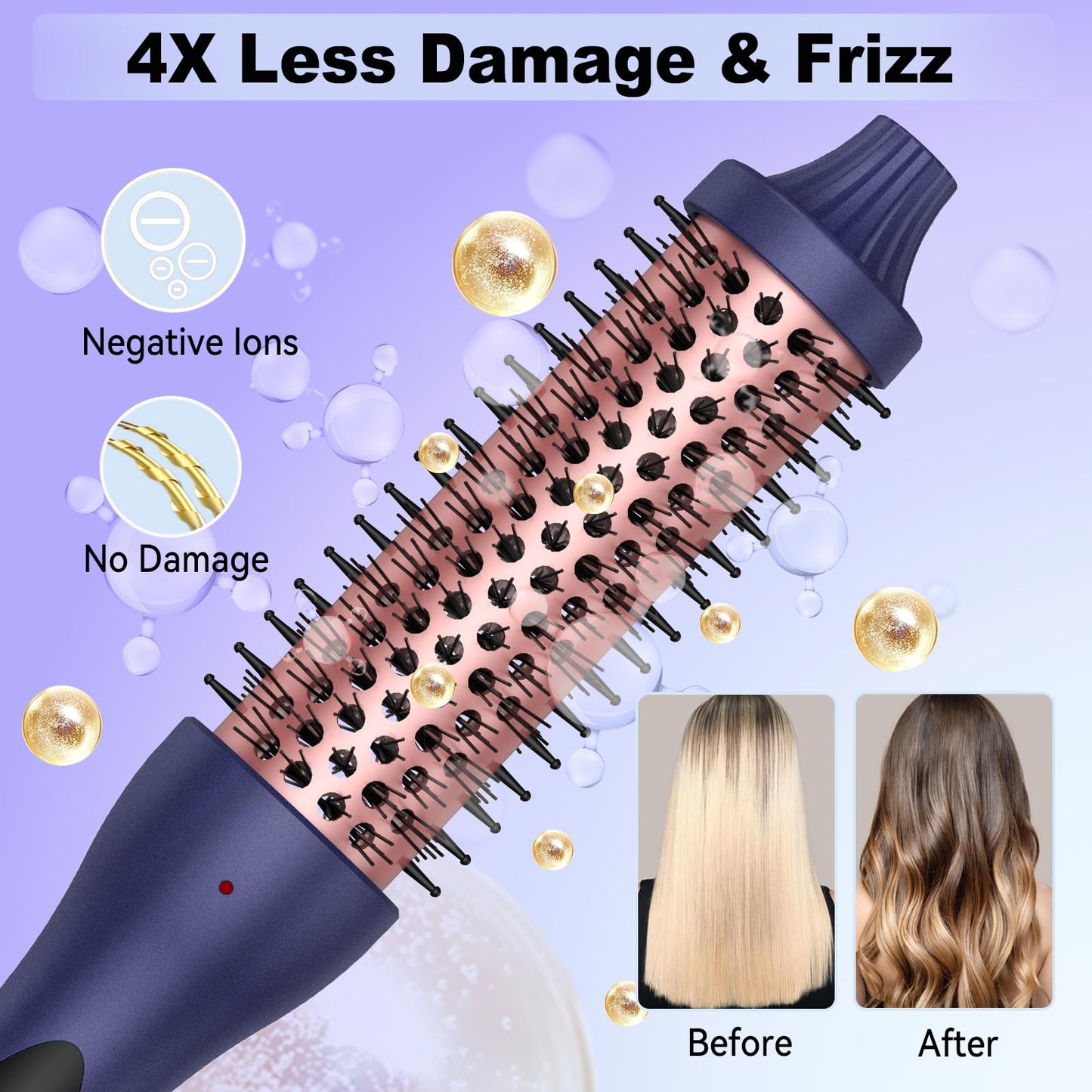 Thermal Brush, Heated Round Brush for Natural Curl,5 Heat Temps Negative Ion Hair Curler,Ionic Curling Iron Brush with Temperature Control, Volumizing Smoothing Hot Round Brush (1.5Inch)