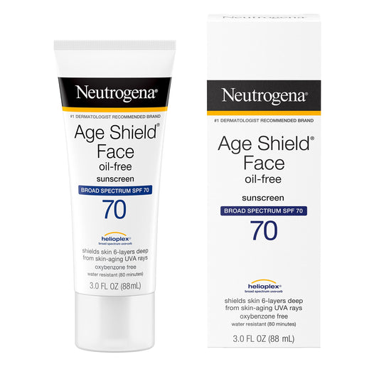 Neutrogena Age Shield Anti-Oxidant Face Lotion Sunscreen with Broad Spectrum SPF 70, Oil-Free & Non-Comedogenic Moisturizing Sunscreen to Prevent Signs of Aging, 3 fl. oz (Pack of 2)