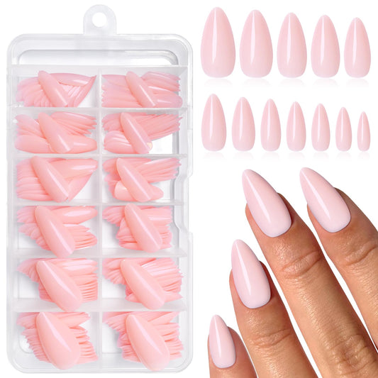 Lifextol 240PC Pink Almond Press on Nails Medium Fake Nails Press ons, False Acrylic Nails Press on Nails Almond Glue on Nails Artificial Nail Tips Fingernails Stick on Nails with Glue&Adhesive Tabs