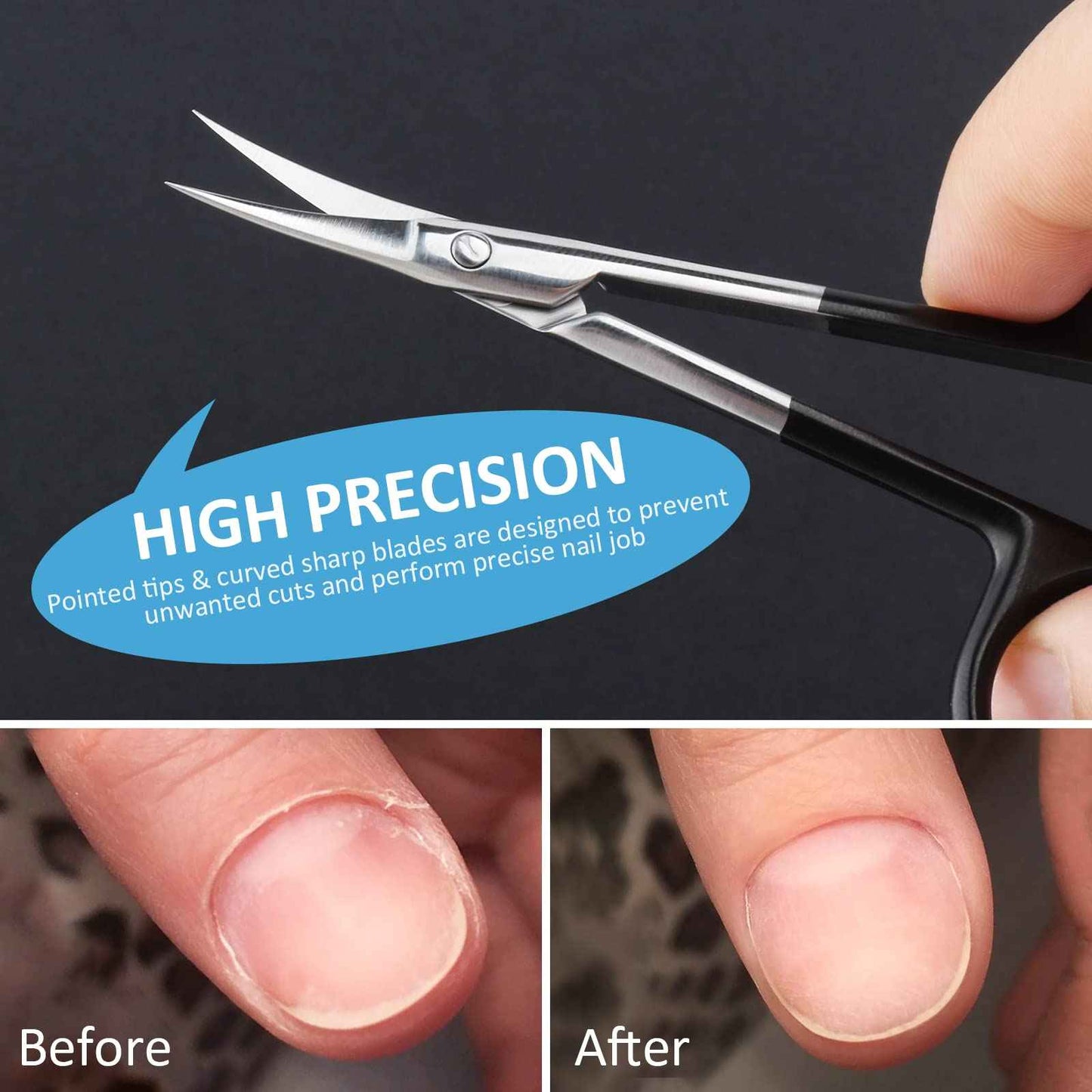 Qunzhao Cuticle Scissors for Women and Men Curved Stainless Steel with Tip Grooming Blades Manicure Nail for Dry Skin Nail Scissors (3)