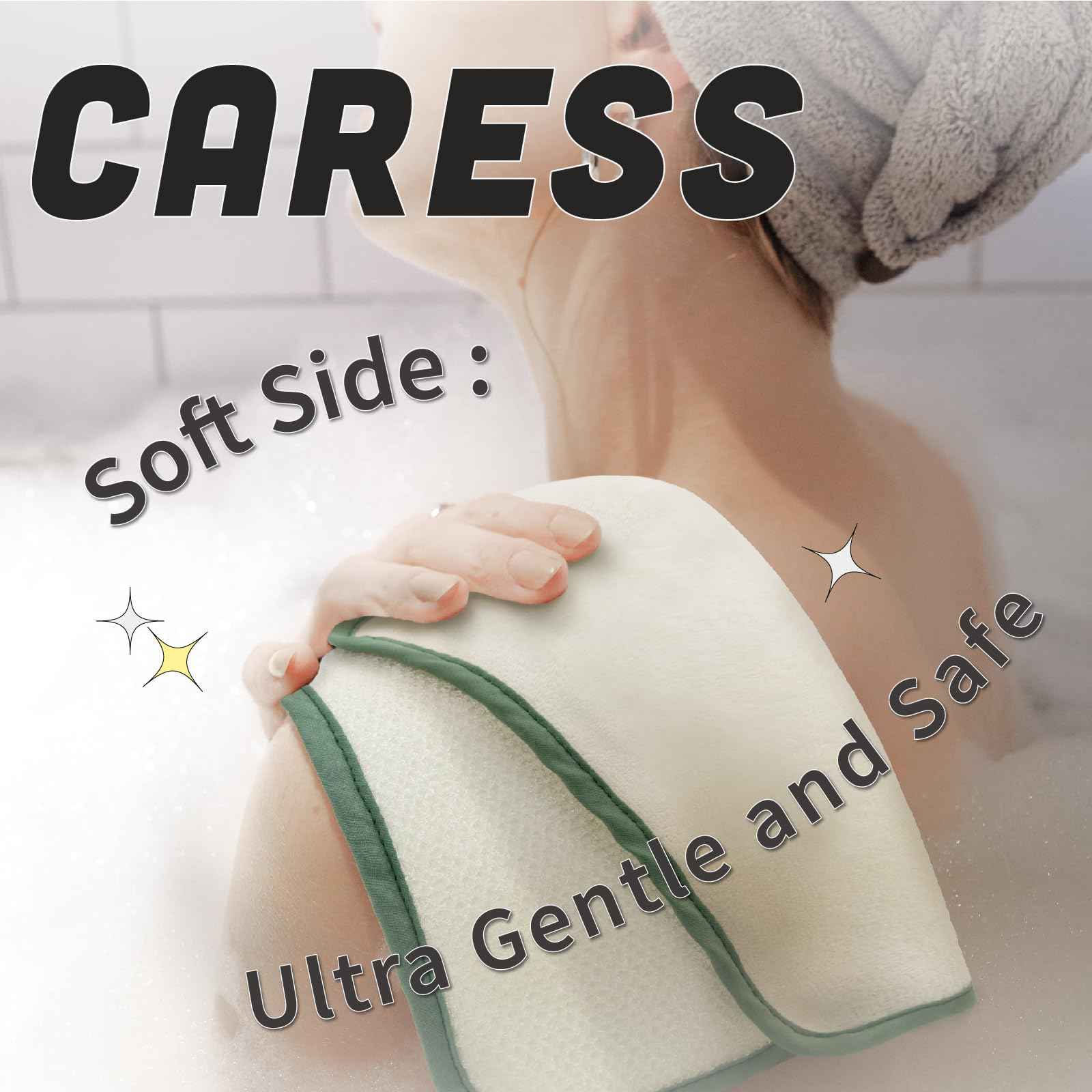 myHomeBody Dual-Textured Exfoliating Washcloth with Soft and Scrubbing Side, Body Exfoliation Scrubber for Bath, Shower, White with Green Edge, Set of 5