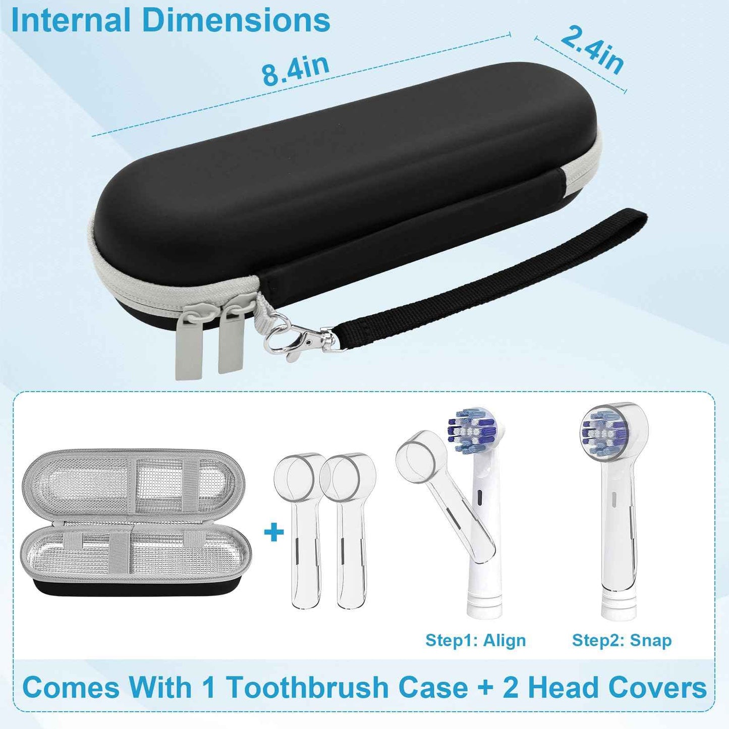 ICIMBI Electric Toothbrush Travel Case for Oral B/Oral-B Pro 1000 1500 5000 7000 Electric Toothbrush,Hard EVA Protective Toothbrush Holder, Includes 2 Brush Head Caps, Compact & Water-Resistant