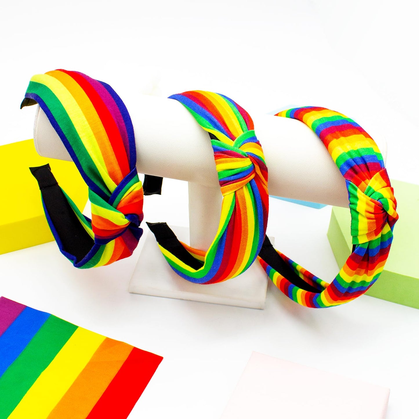 Rainbow Headbands for Women - Colorful Striped Elastic Non-Slip Gay Pride LGBTQ Hair Hoops and Accessories, Bulk Pack