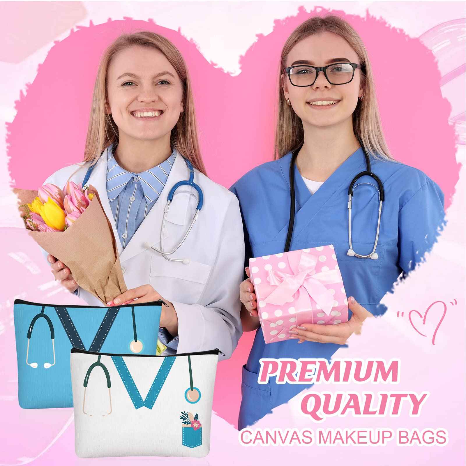 Sabary 20 Pcs Nurse Makeup Canvas Bags Bulk Nurse Appreciation Gifts Nursing Thank You Cosmetic Bag with Zipper Travel Work Accessories Pouch for Rad Tech Week Radiology Party Favors Christmas Gifts