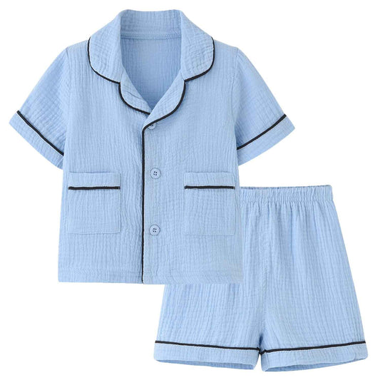 BINIDUCKLING Kids Pajamas Girls Button Up Short Pjs 6-7 Years Blue