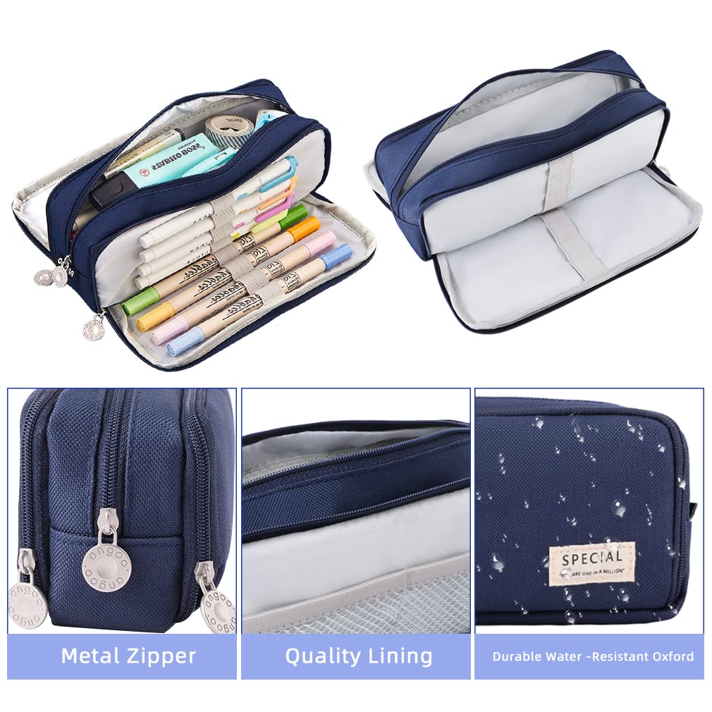 iSuperb Large Pencil Case 3 Compartments Pencil Pouch Big Capacity Pencil Bag Oxford Storage Pen Bag Cosmetic Makeup Pouch for Women